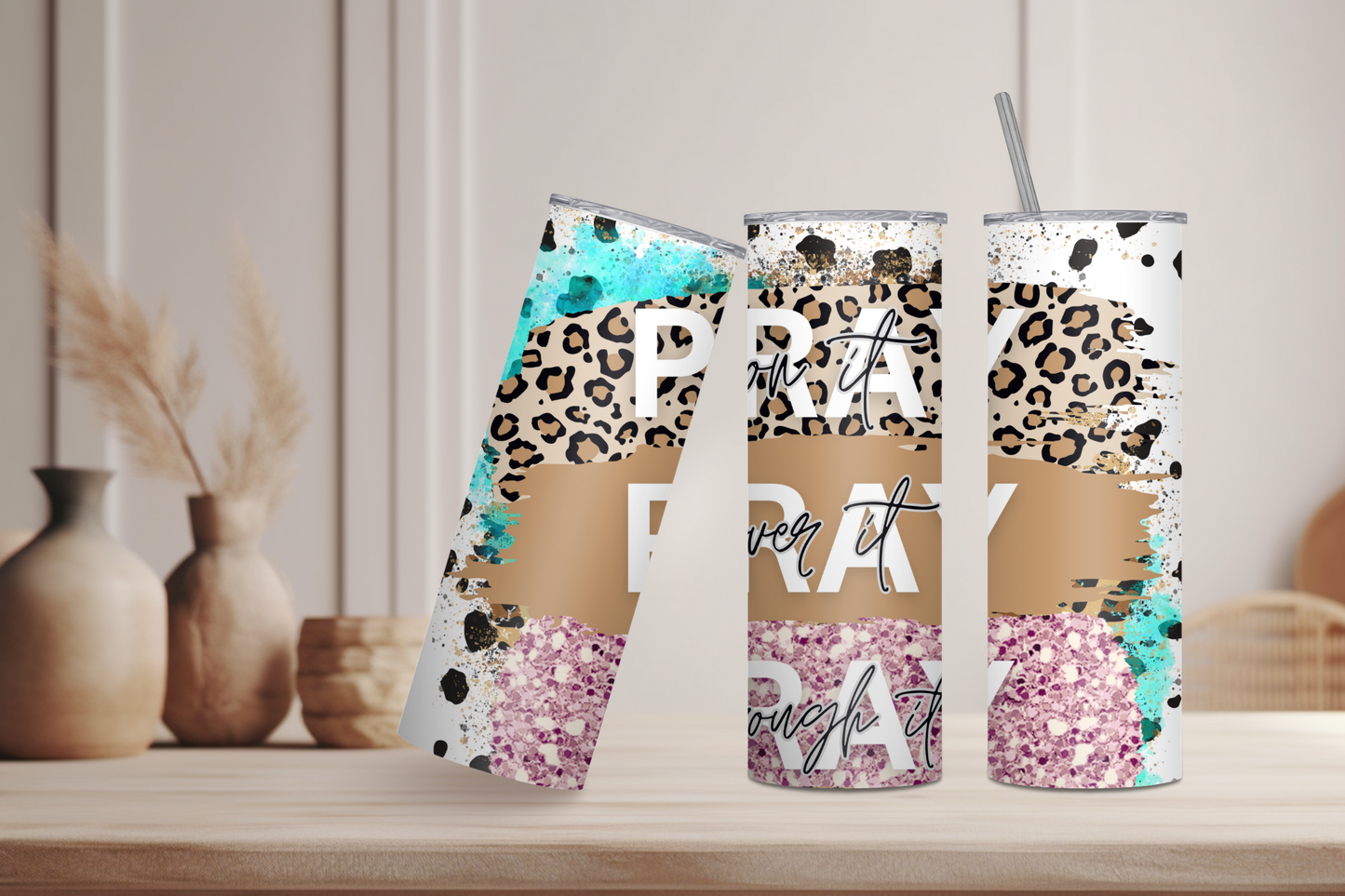 Pray Pray Pray, Christian Skinny Tumbler, 20oz