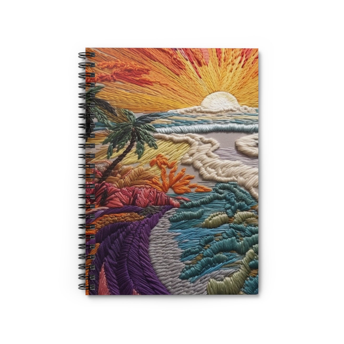 Embroidered beach Sunset view journal or Notebook. Boho, minimalist, Notes Spiral Notebook - Ruled Line