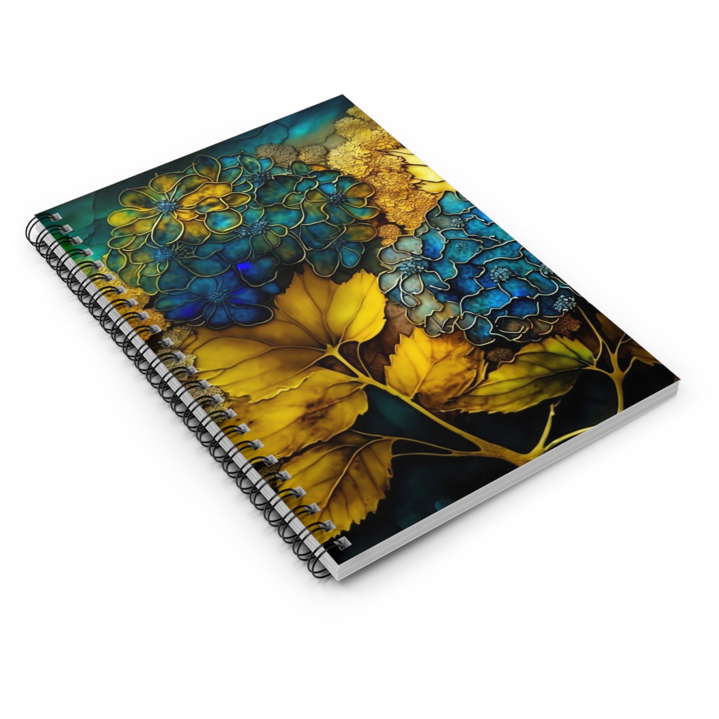 Blue & Yellow Floral Journal or Notebook. Diary Notes Spiral Notebook - Ruled Lined