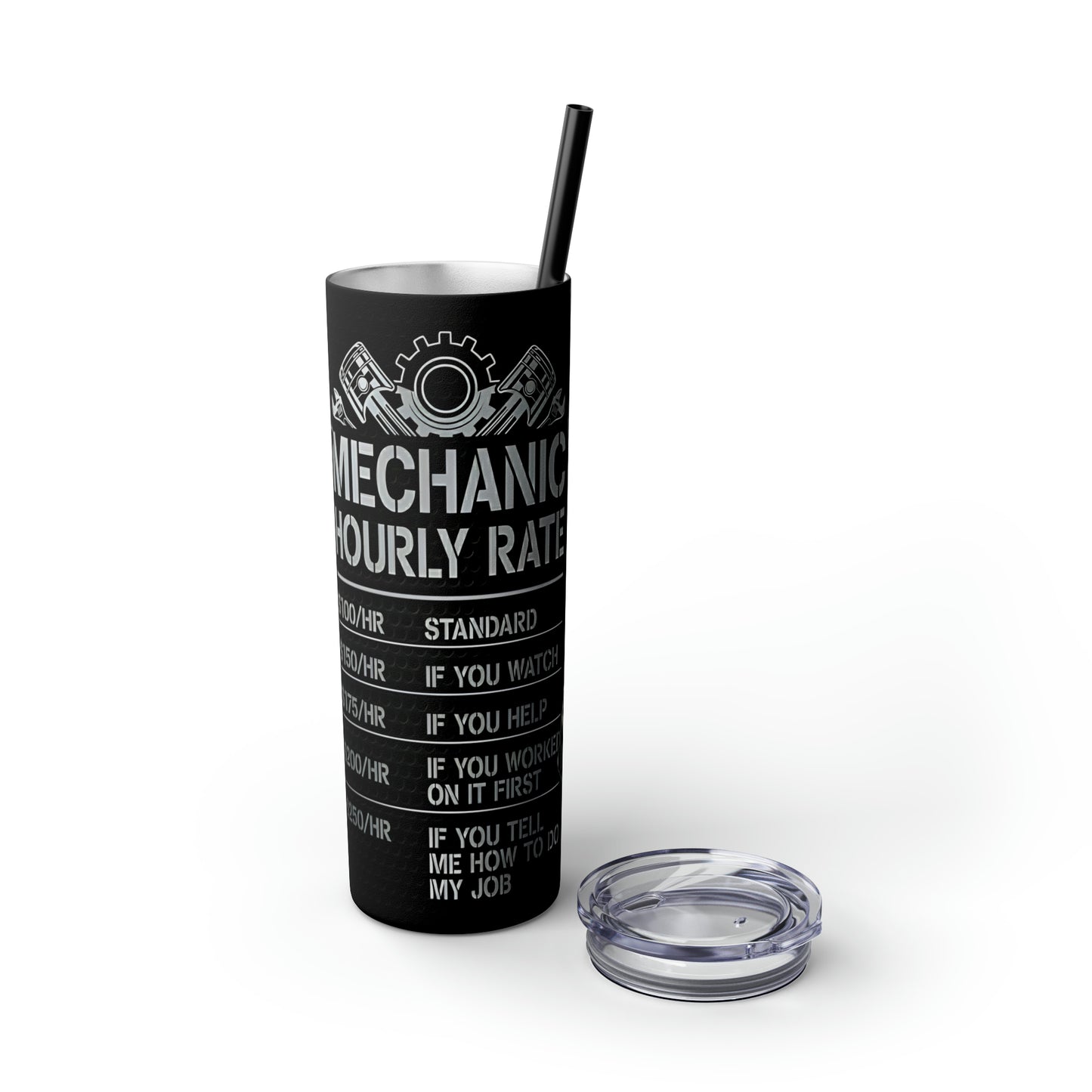 Mechanics Rate Skinny Tumbler with Straw, 20oz