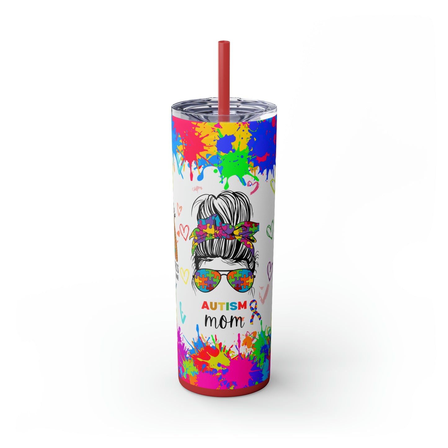 Autism awareness, Mama EcoChic 20oz Skinny Stainless Steel Tumbler with Straw