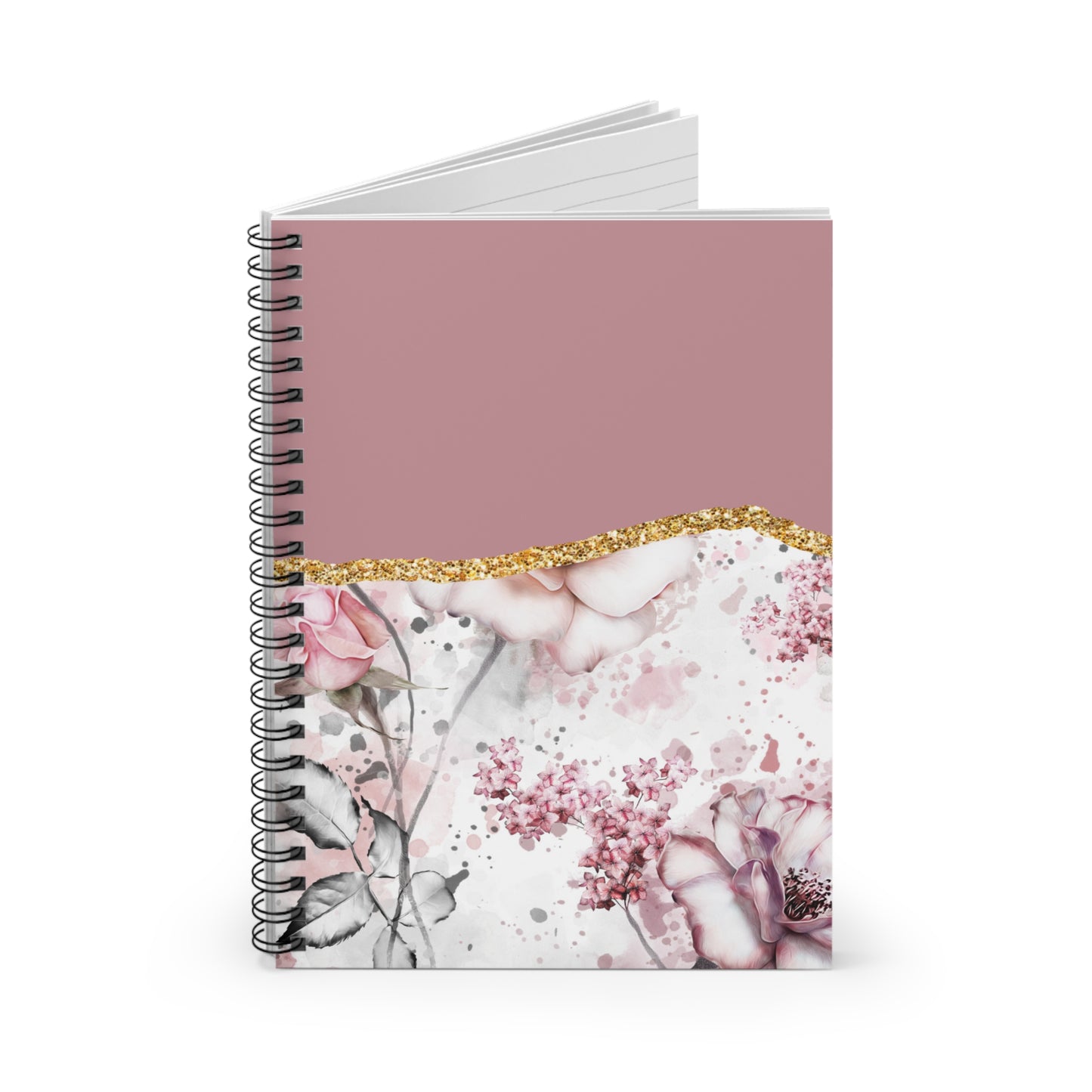 Floral Gold and Pretty in Pink boho designed journal or Notebook. Boho, minimalist, Notes Spiral Notebook - Ruled Line