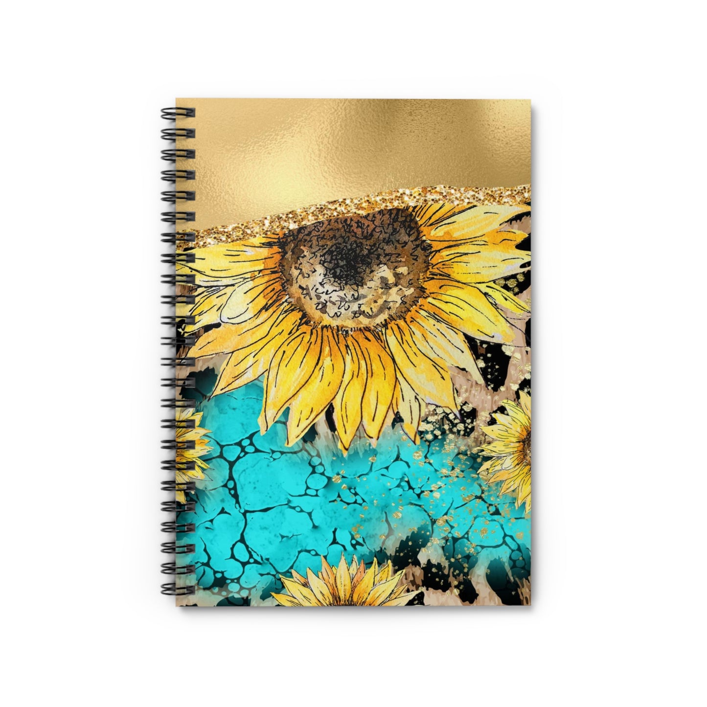 Gold Sunflower Journal or Notebook. Minimalist, Notes Spiral Notebook - Ruled Line