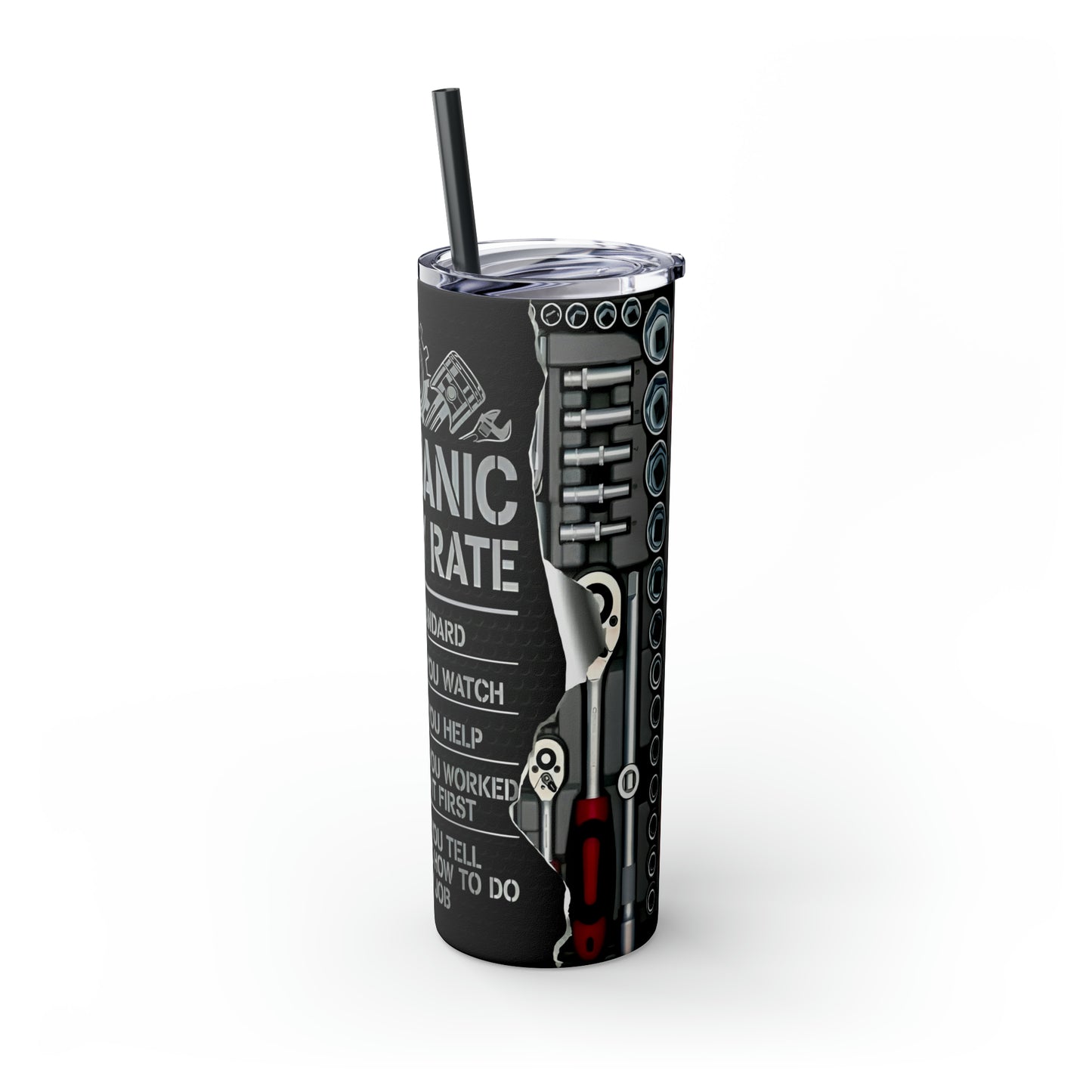 Mechanics Rate Skinny Tumbler with Straw, 20oz