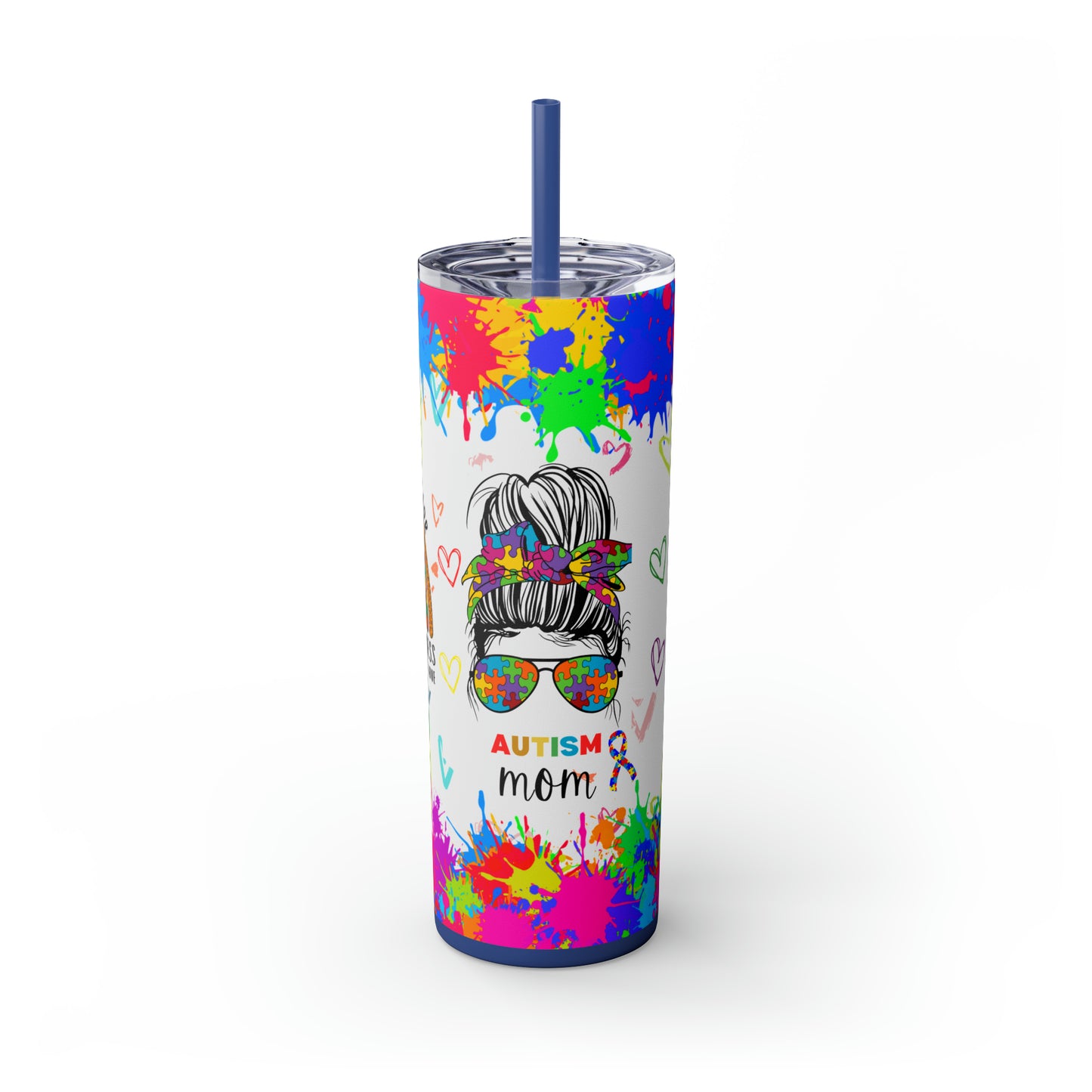 Autism awareness, Mama EcoChic 20oz Skinny Stainless Steel Tumbler with Straw