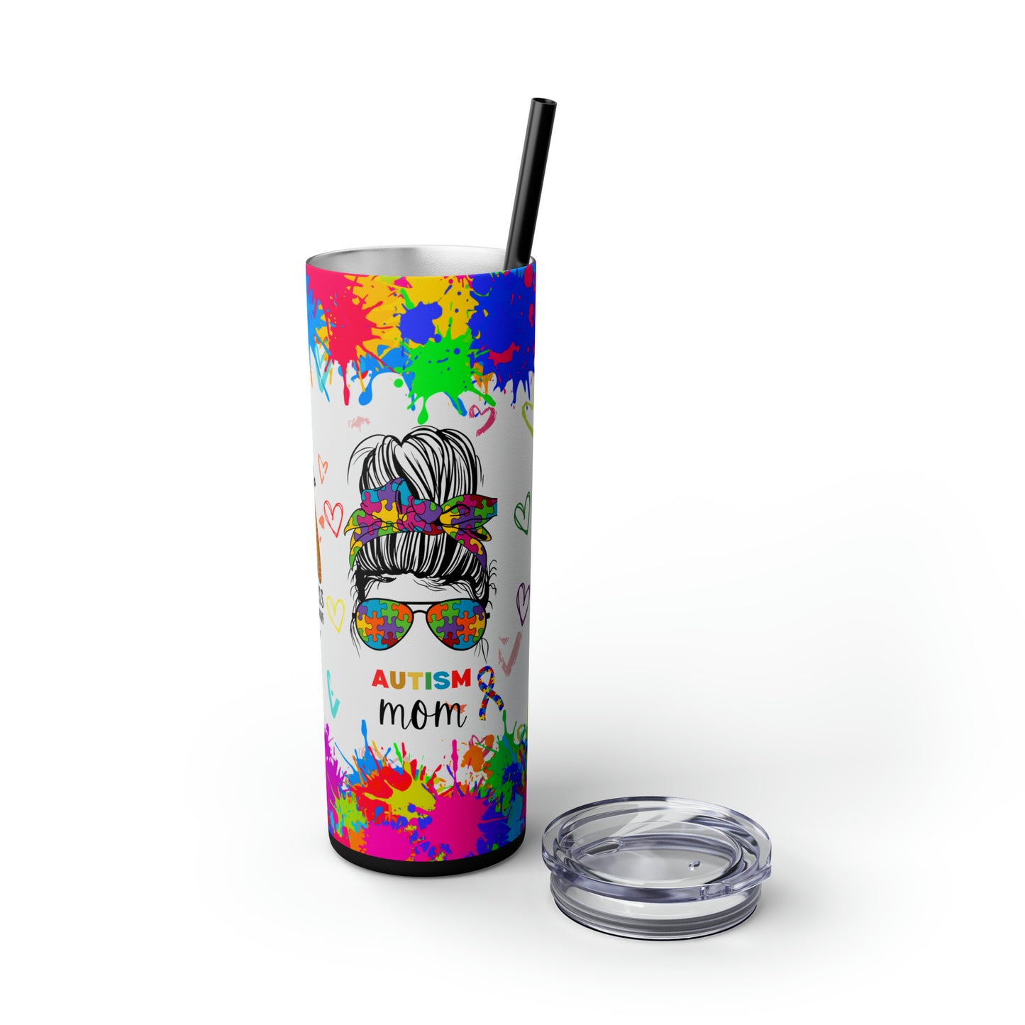 Autism awareness, Mama EcoChic 20oz Skinny Stainless Steel Tumbler with Straw