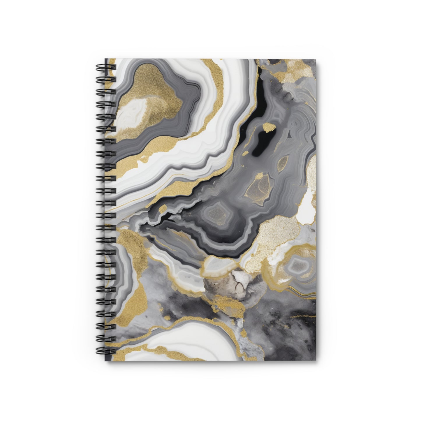 Gold grey and white swirl journal or Notebook. Boho, minimalist, Notes Spiral Notebook - Ruled Line