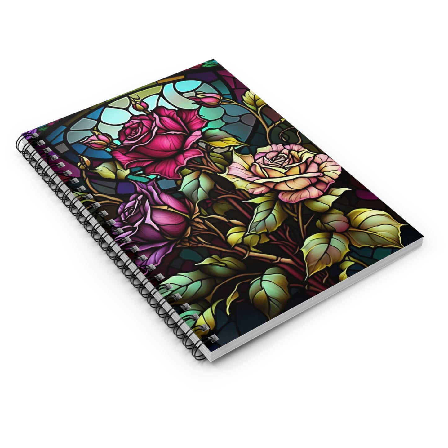 Stained glass rose garden designed journal or Notebook. Boho, minimalist, Notes Spiral Notebook - Ruled Line