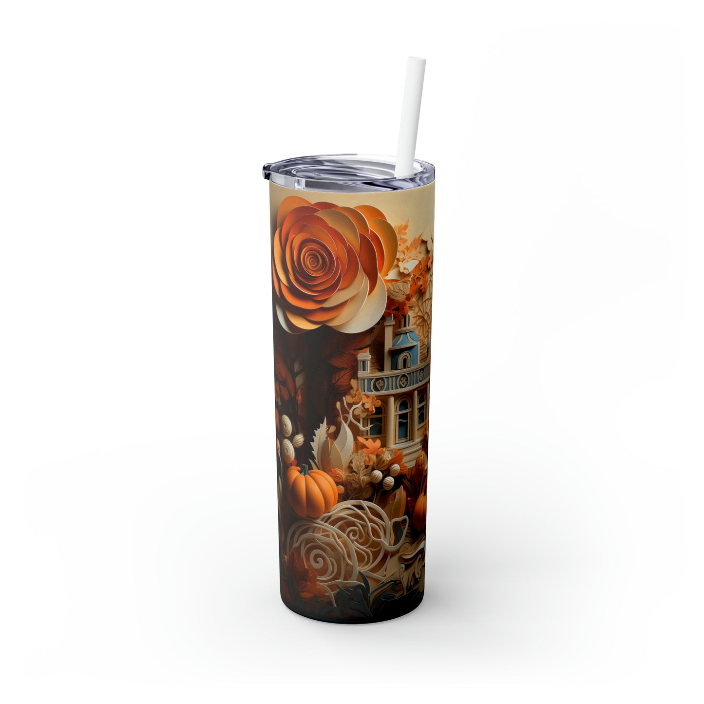 Fall pumpkin montage, Skinny Tumbler with Straw, 20oz