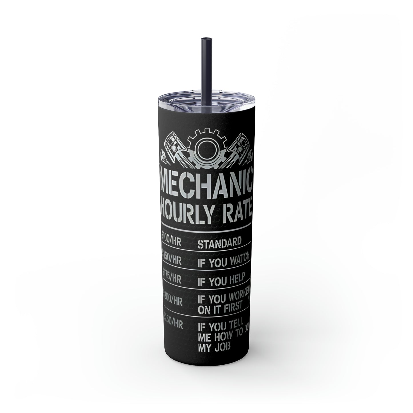 Mechanics Rate Skinny Tumbler with Straw, 20oz