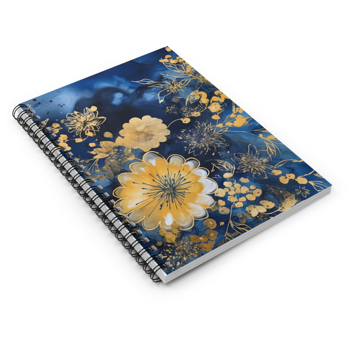 Golden blue floral journal or Notebook. Notes Spiral Notebook - Ruled Line