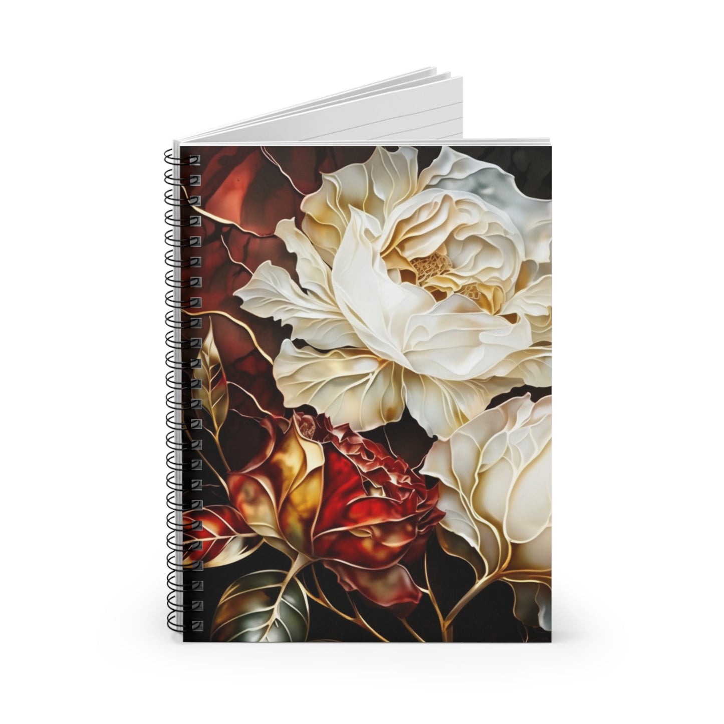 Red & White Roses journal or Notebook Minimalist, Notes Spiral Notebook - Ruled Line