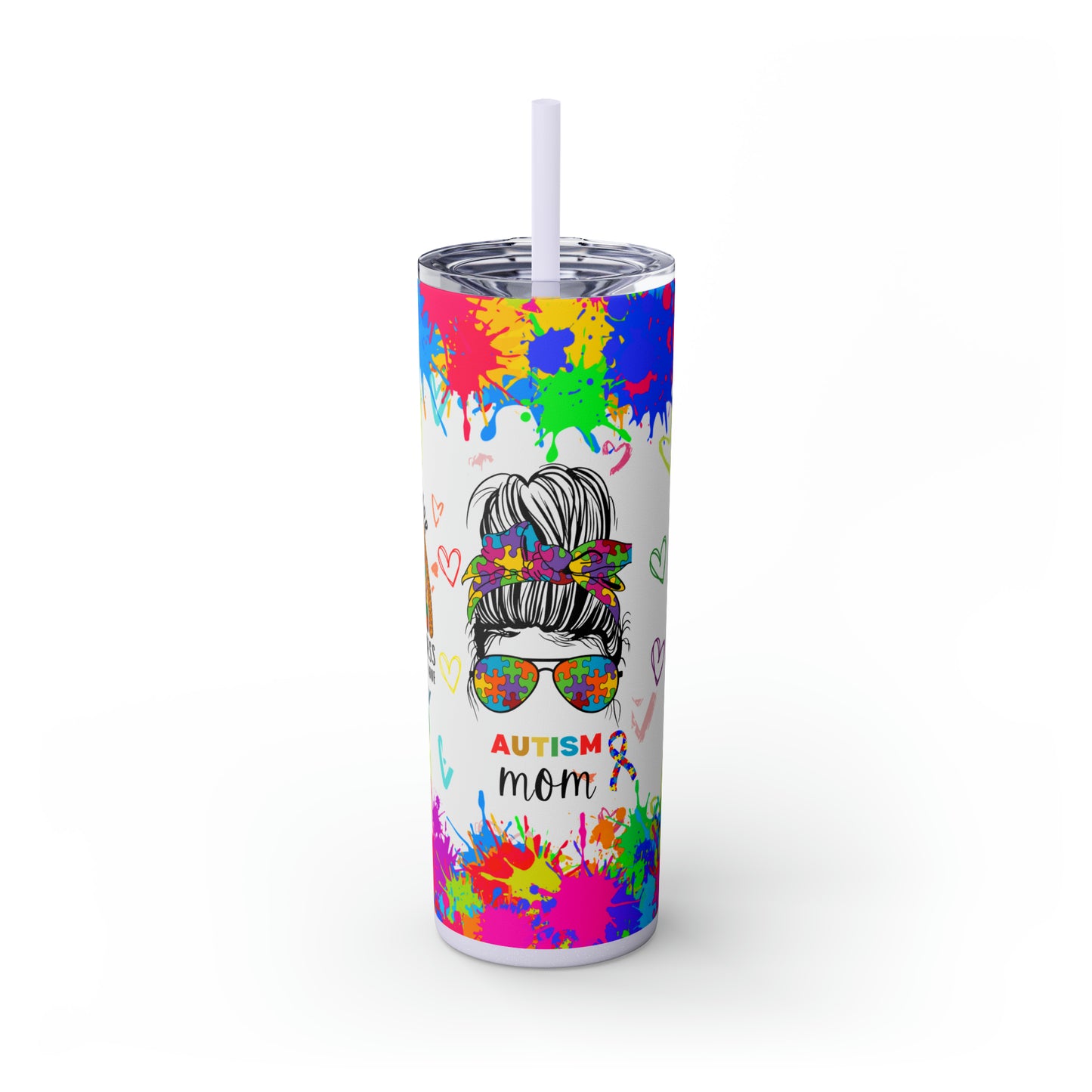 Autism awareness, Mama EcoChic 20oz Skinny Stainless Steel Tumbler with Straw