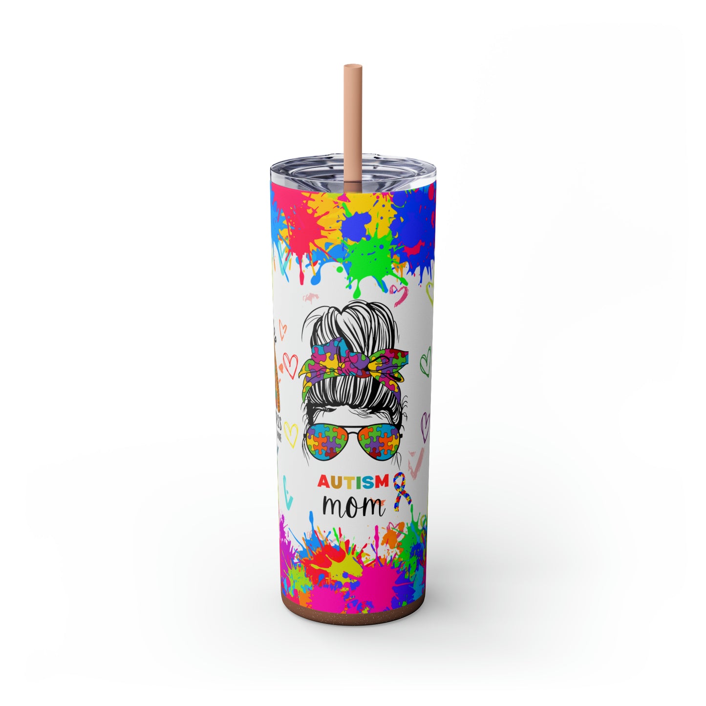 Autism awareness, Mama EcoChic 20oz Skinny Stainless Steel Tumbler with Straw