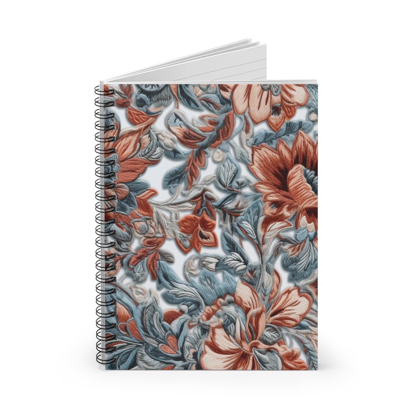 Pink Floral Embroidery Journal or Notebook. Diary Notes Spiral Notebook - Ruled Lined