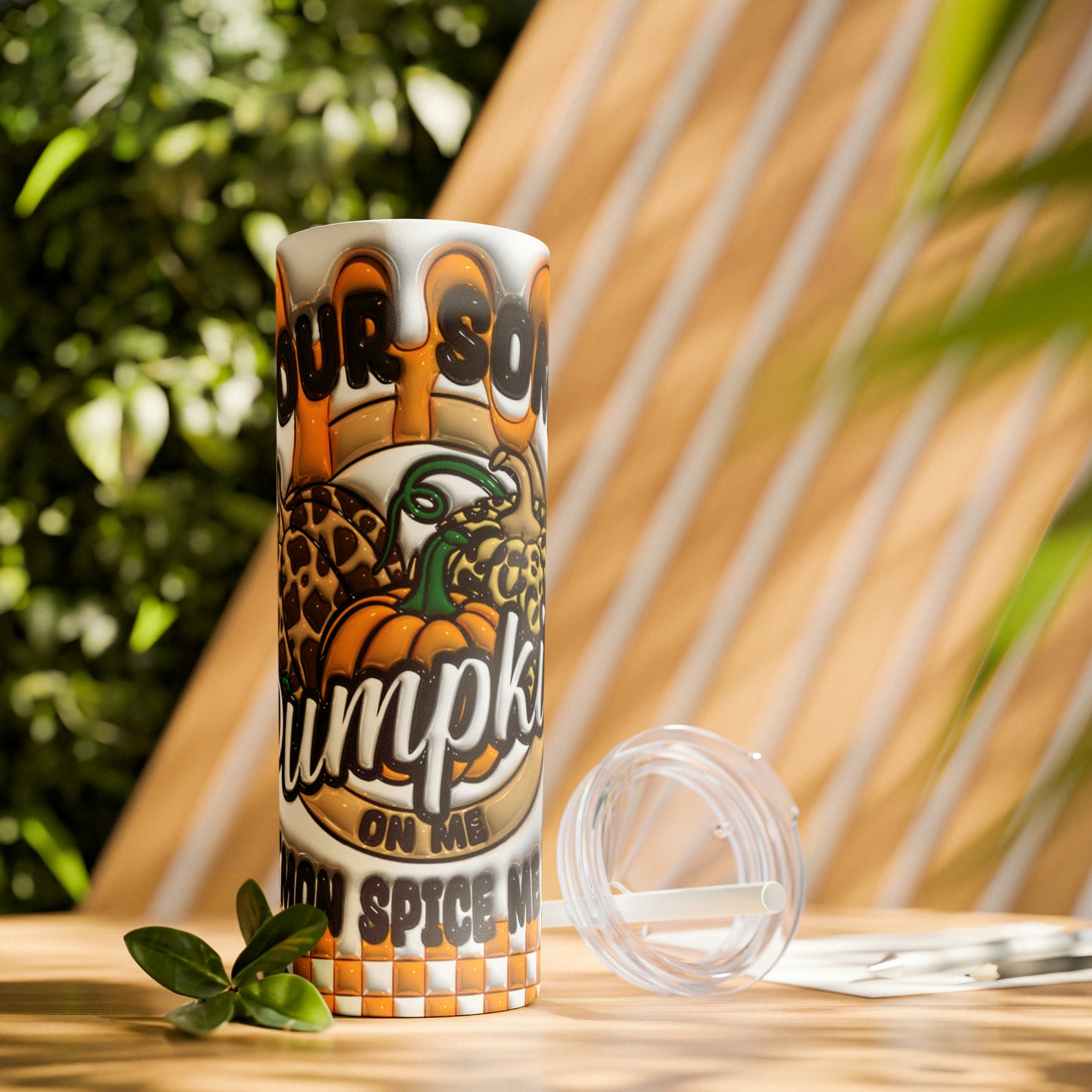 Pour Some Pumpkin on me Fall/Winter Skinny Tumbler with Straw, 20oz