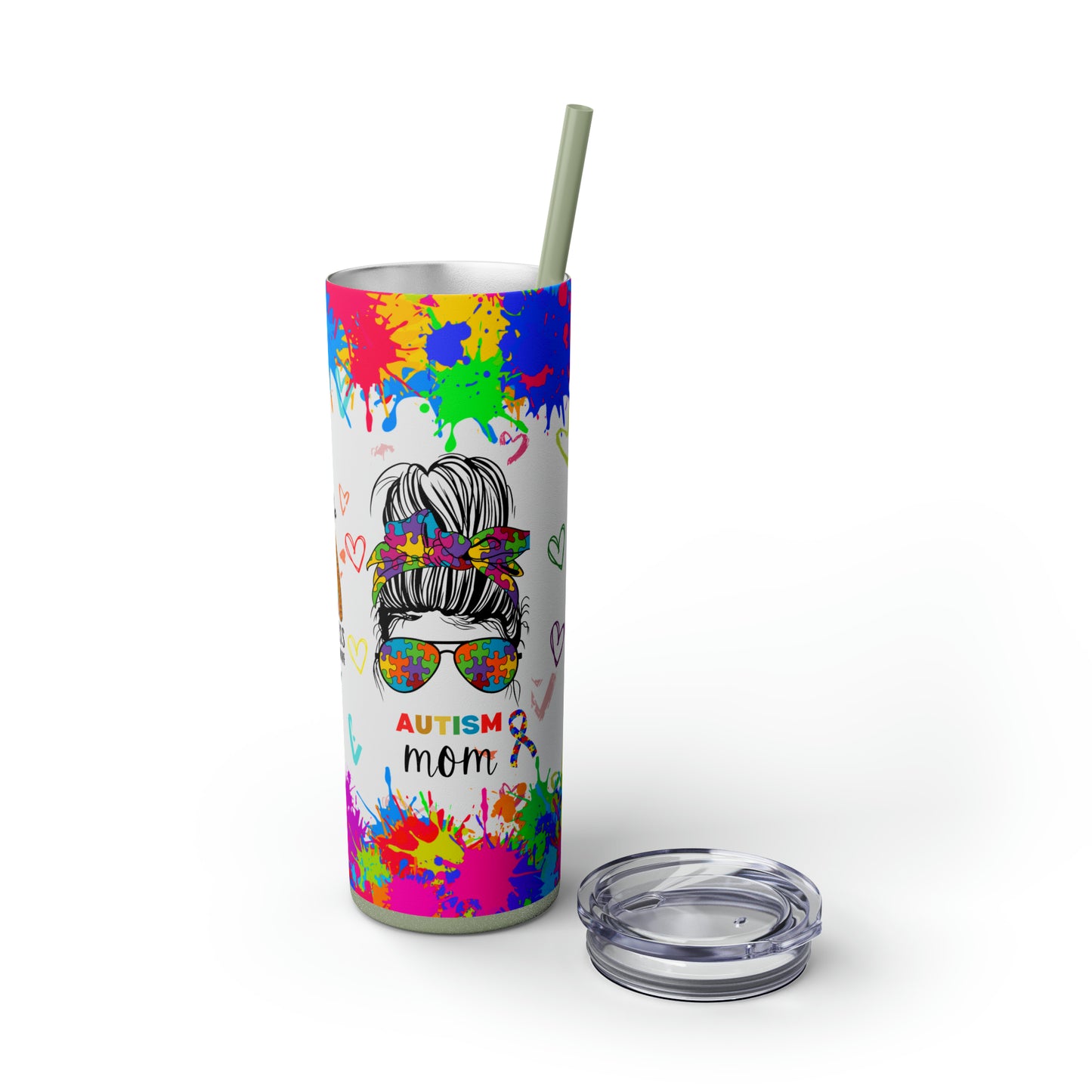 Autism awareness, Mama EcoChic 20oz Skinny Stainless Steel Tumbler with Straw
