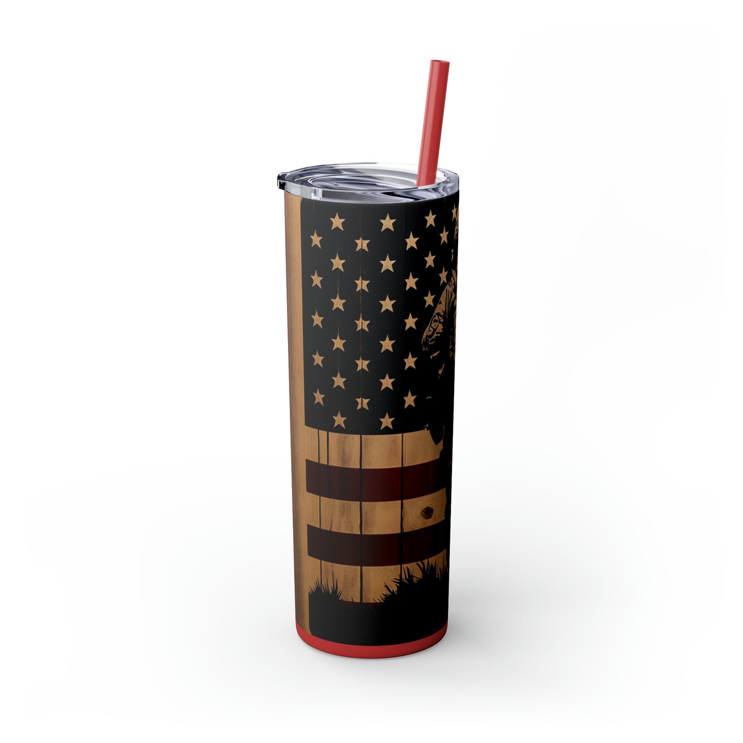 USA Veteran Soldier, American Flag EcoChic 20oz Skinny Stainless Steel Tumbler with Straw