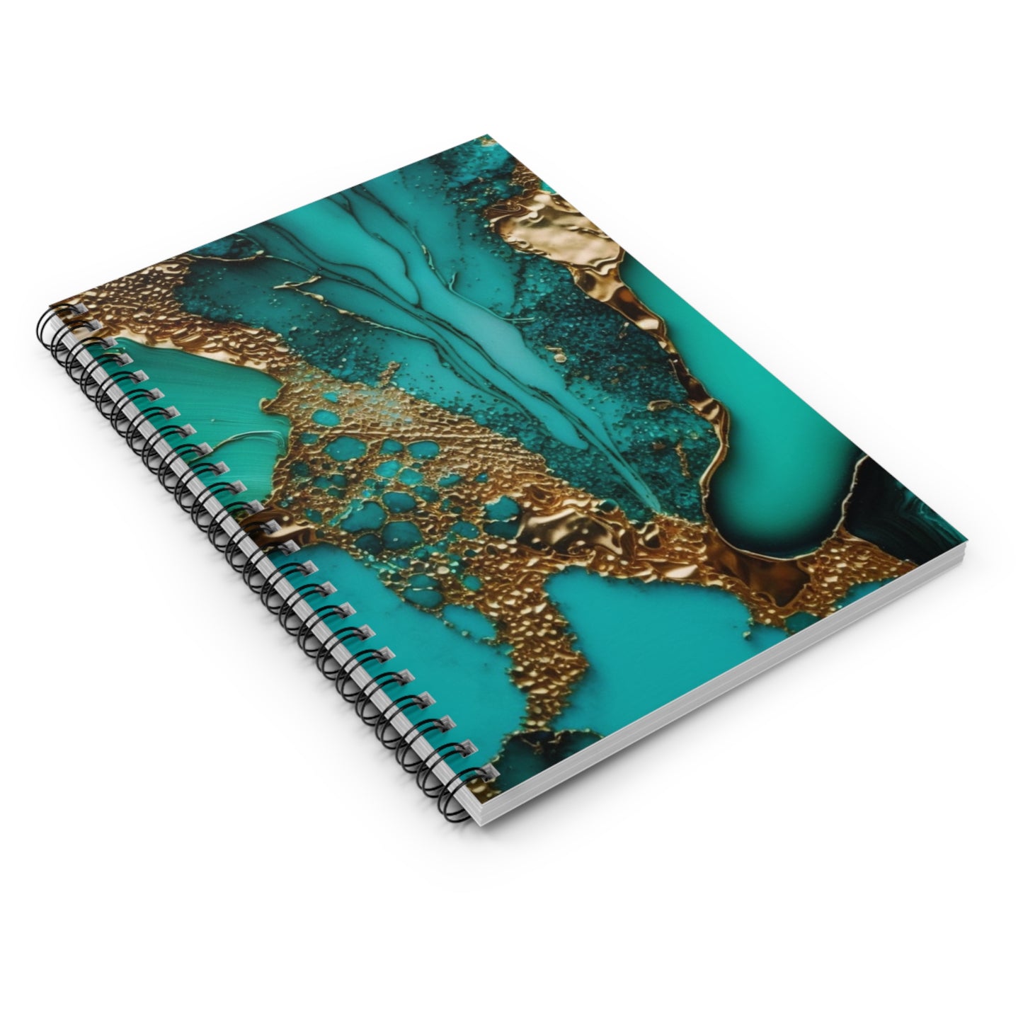Turquoise & Gold Journal or Notebook. Diary Notes Spiral Notebook - Ruled Lined