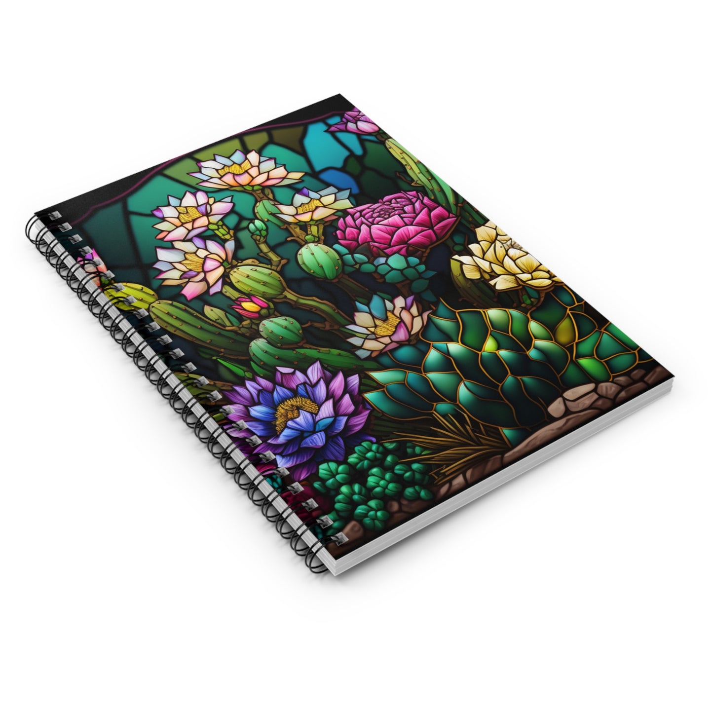 Stained Glass colorful cactus Garden journal or Notebook. Boho, minimalist, Notes Spiral Notebook - Ruled Line