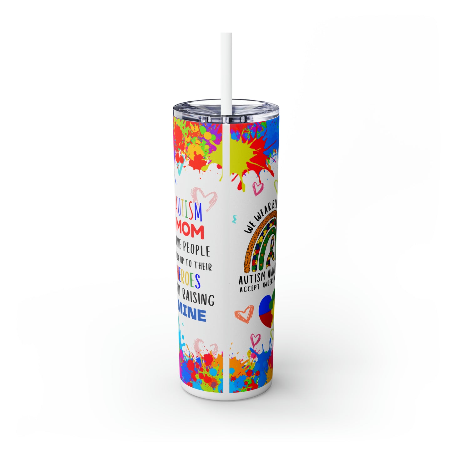 Autism awareness, Mama EcoChic 20oz Skinny Stainless Steel Tumbler with Straw