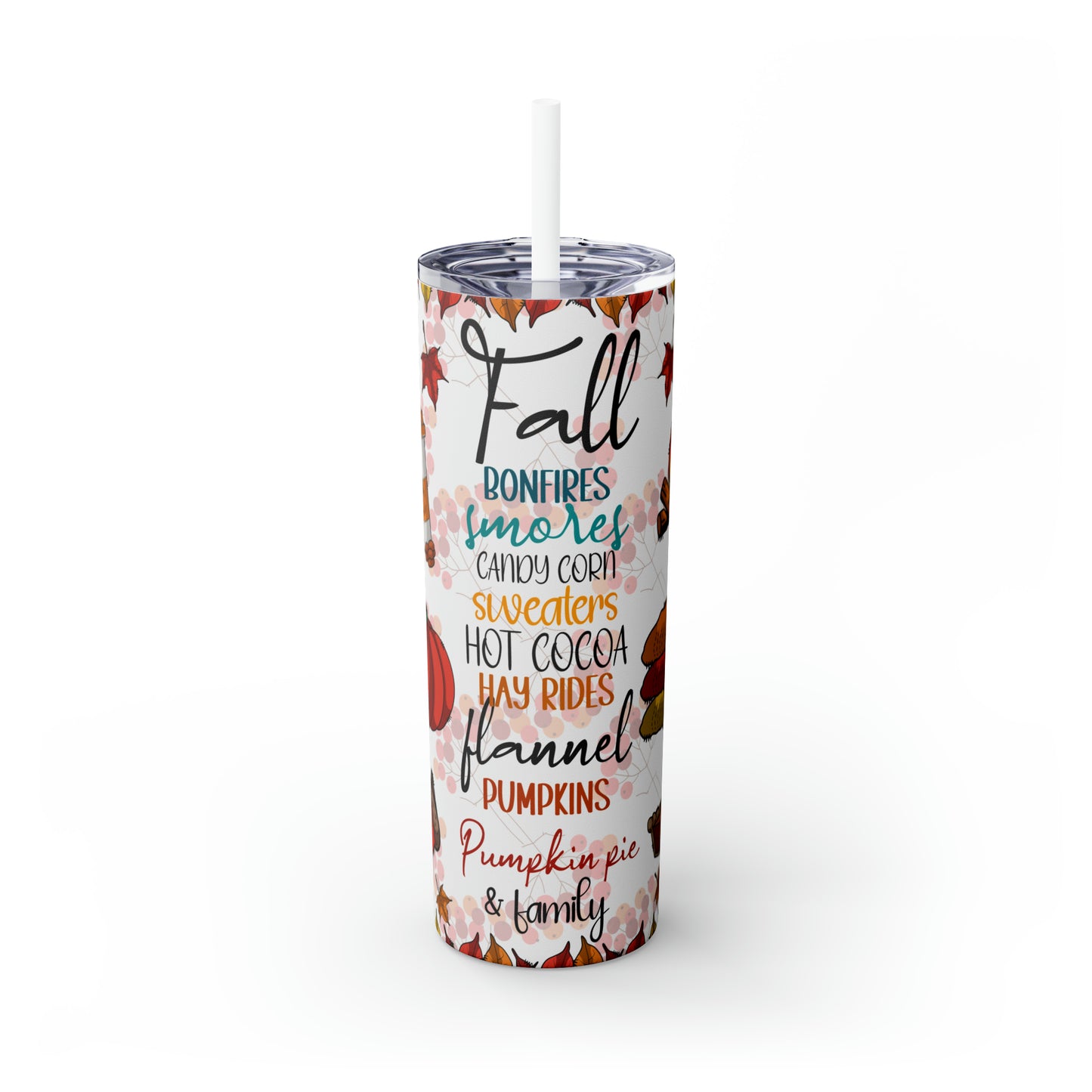 Fall Skinny Tumbler with Straw, 20oz
