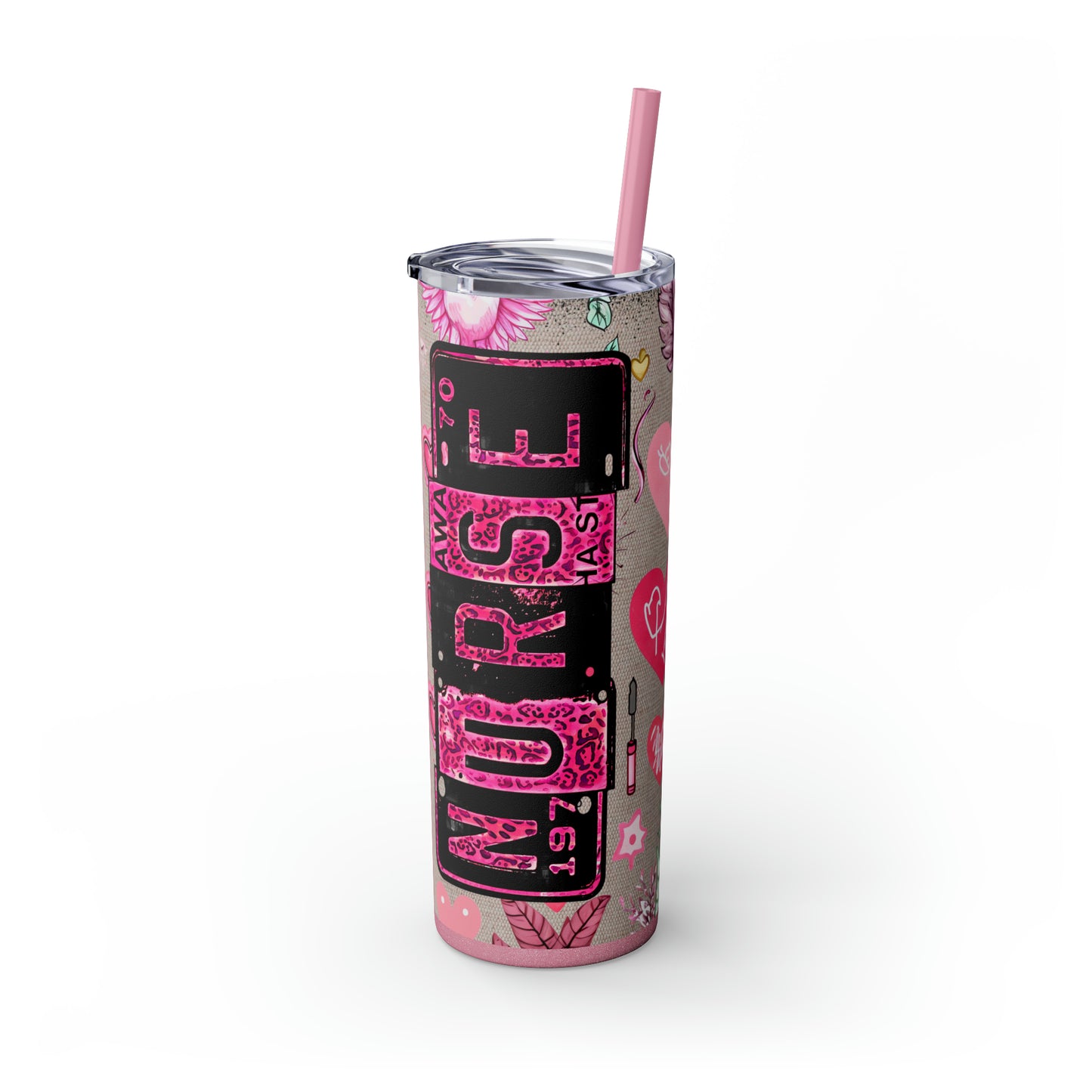 Nurse Pink ,EcoChic 20oz Skinny Stainless Steel Tumbler with Straw