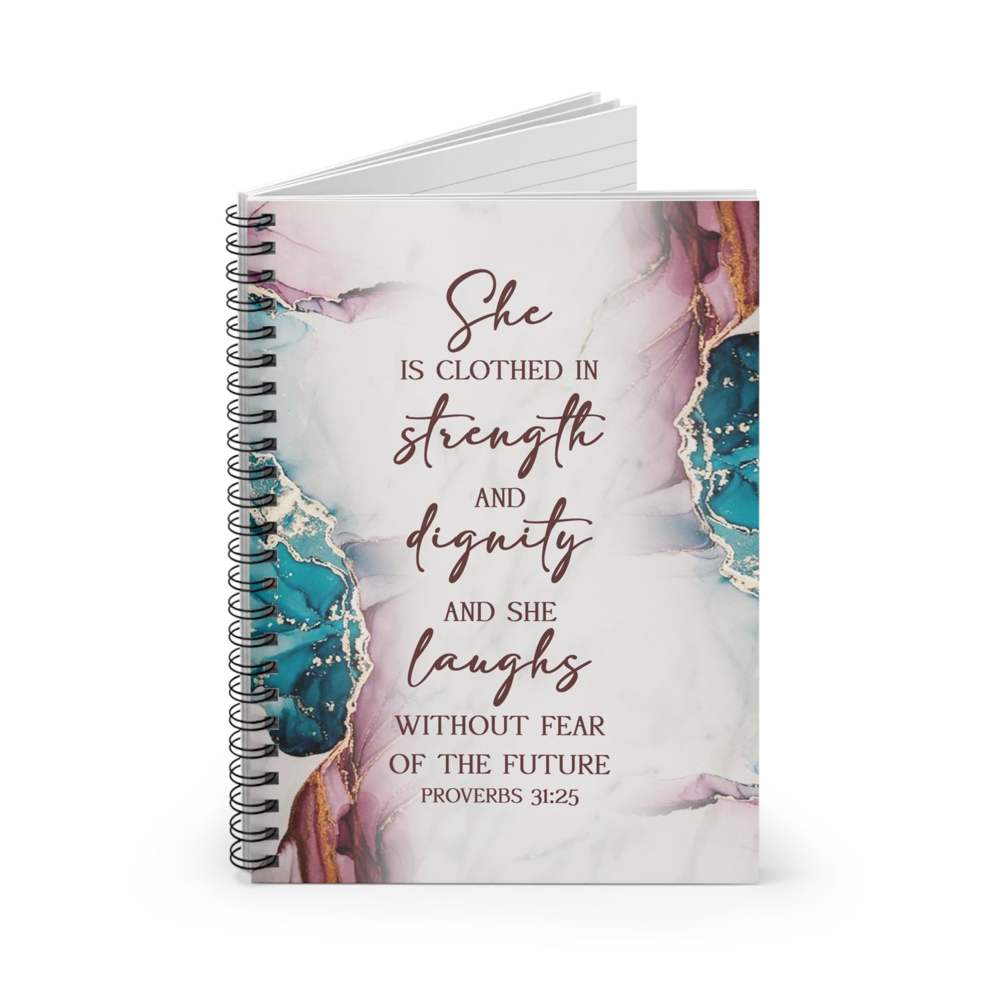 She is clothed and strength and dignity Christian journal or Notebook. Notes Spiral Notebook - Ruled Line