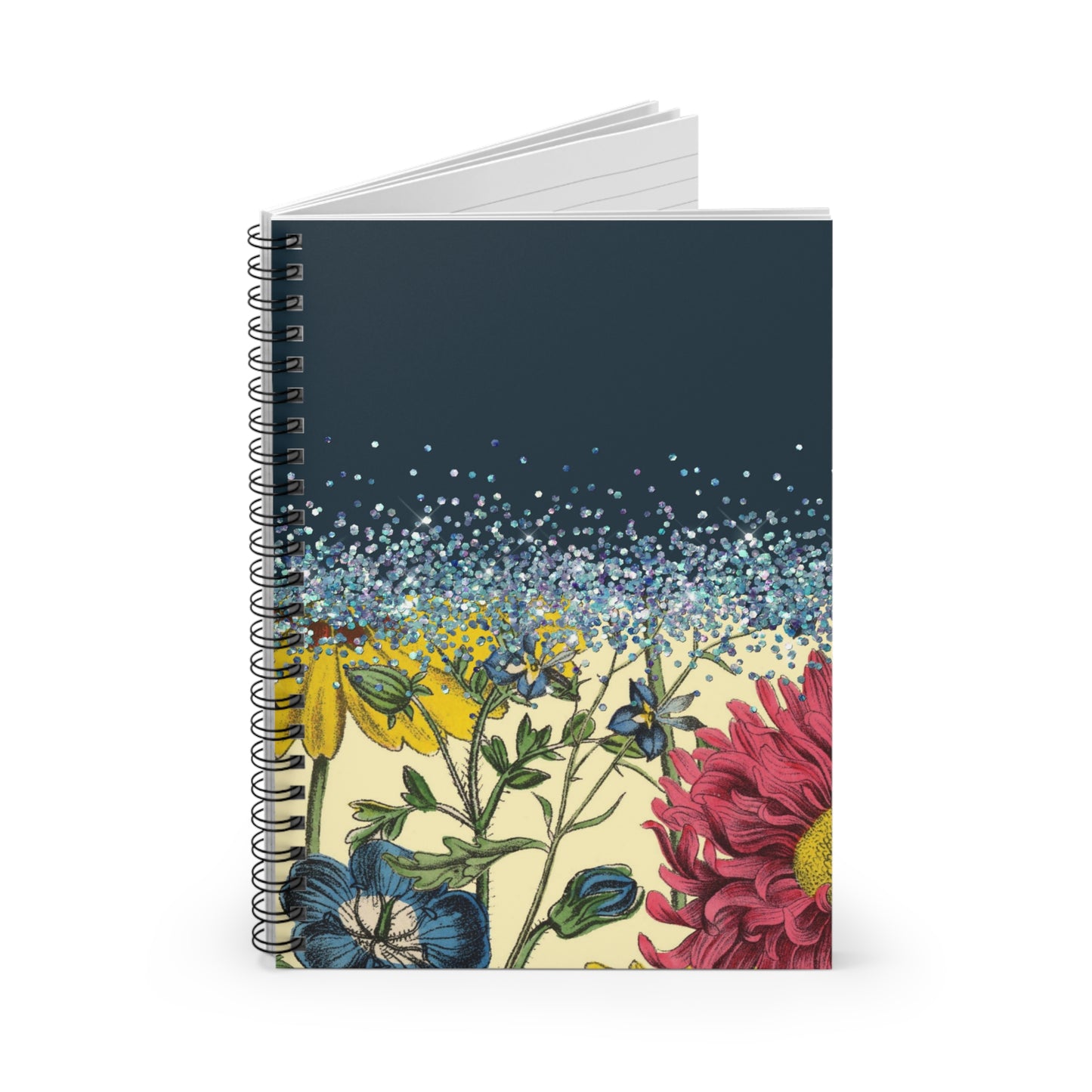 Blue & Glitter floral journal or Notebook. minimalist, Notes Spiral Notebook - Ruled Line