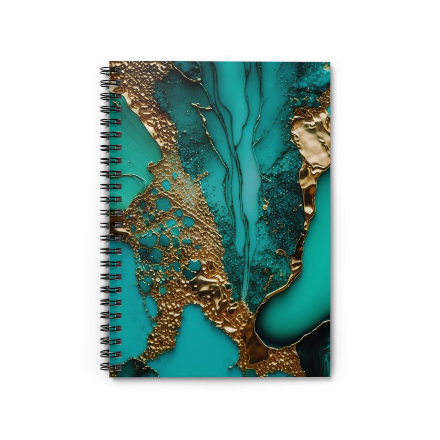 Turquoise & Gold Journal or Notebook. Diary Notes Spiral Notebook - Ruled Lined