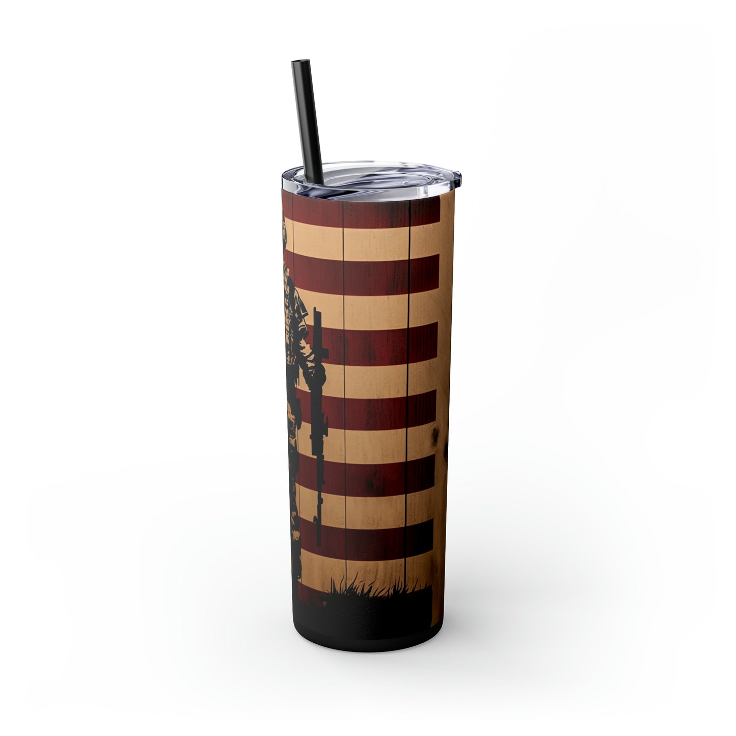 USA Veteran Soldier, American Flag EcoChic 20oz Skinny Stainless Steel Tumbler with Straw