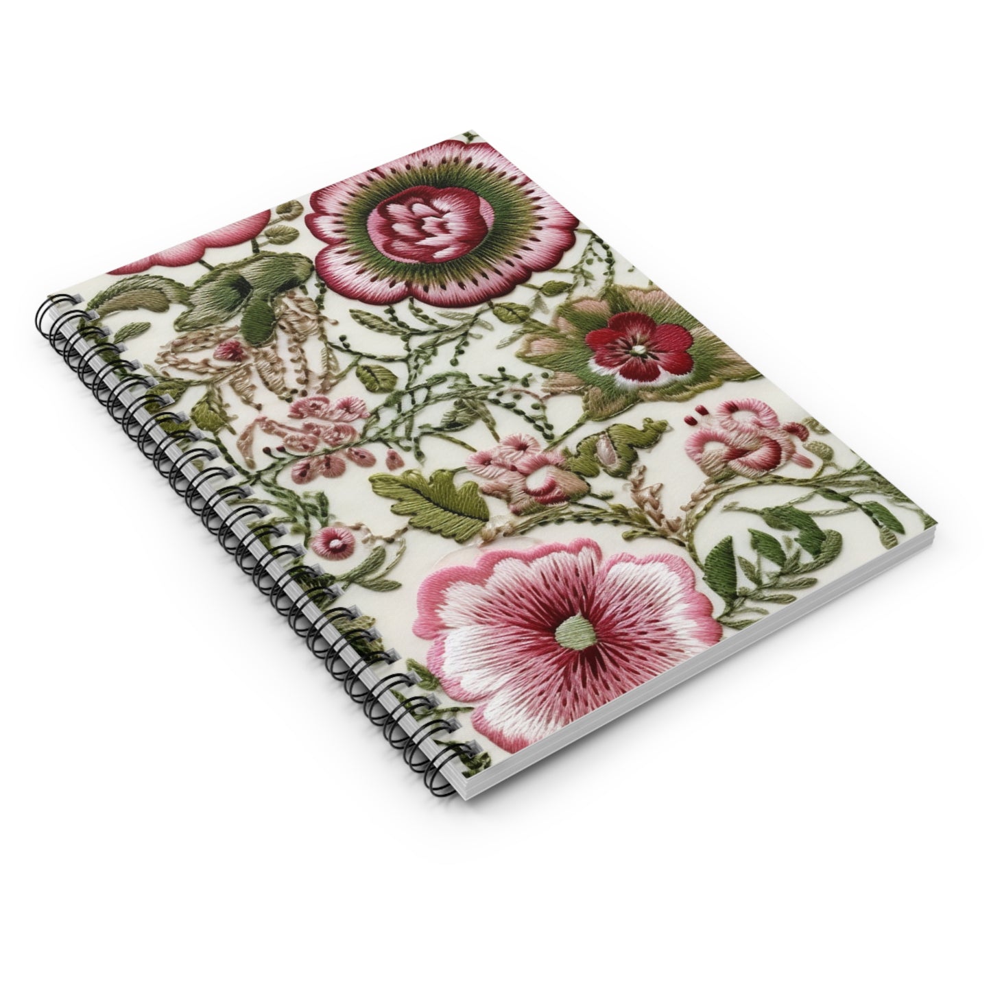 Embroidered Floral Beauty Journal or Notebook. Diary Notes Spiral Notebook - Ruled Lined