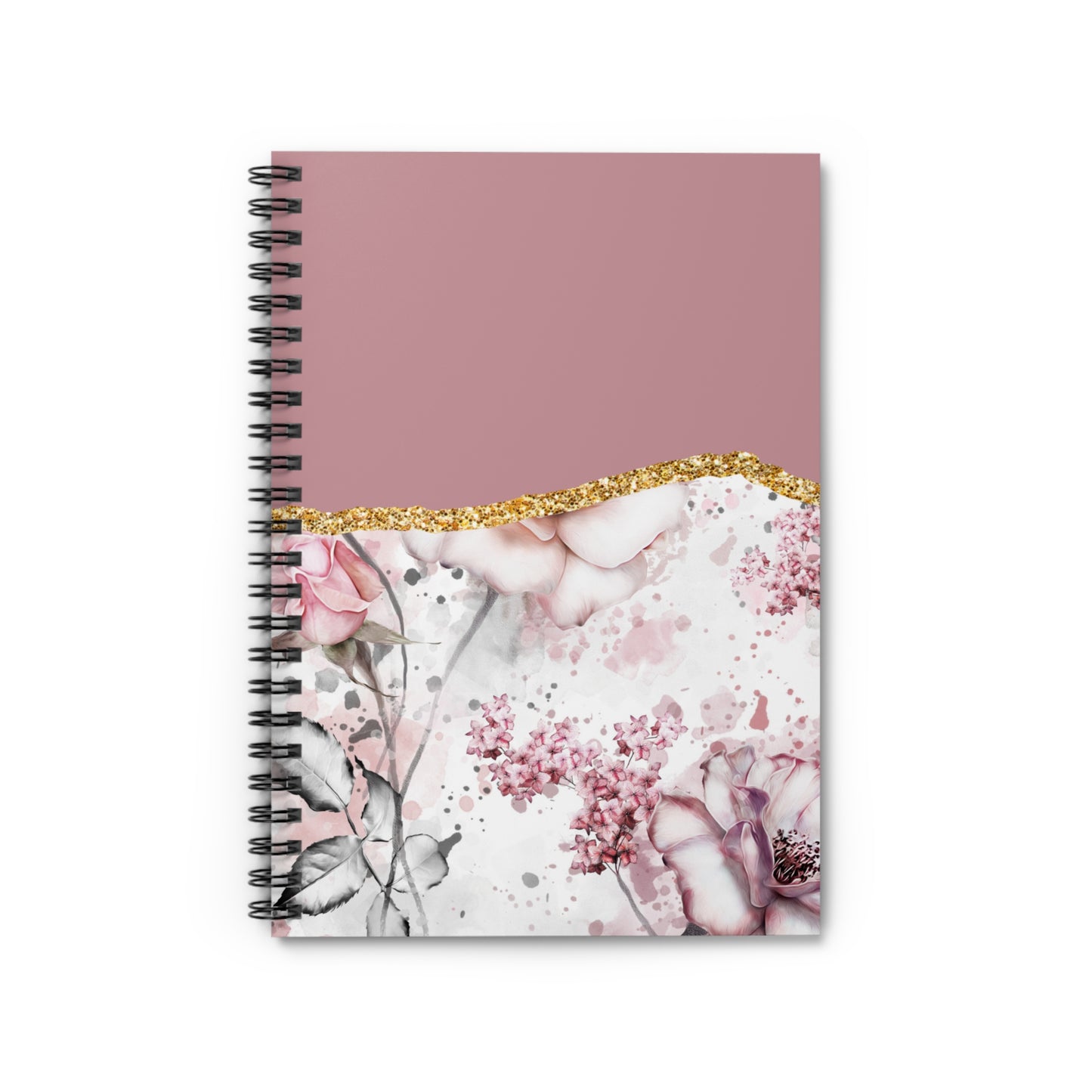 Floral Gold and Pretty in Pink boho designed journal or Notebook. Boho, minimalist, Notes Spiral Notebook - Ruled Line