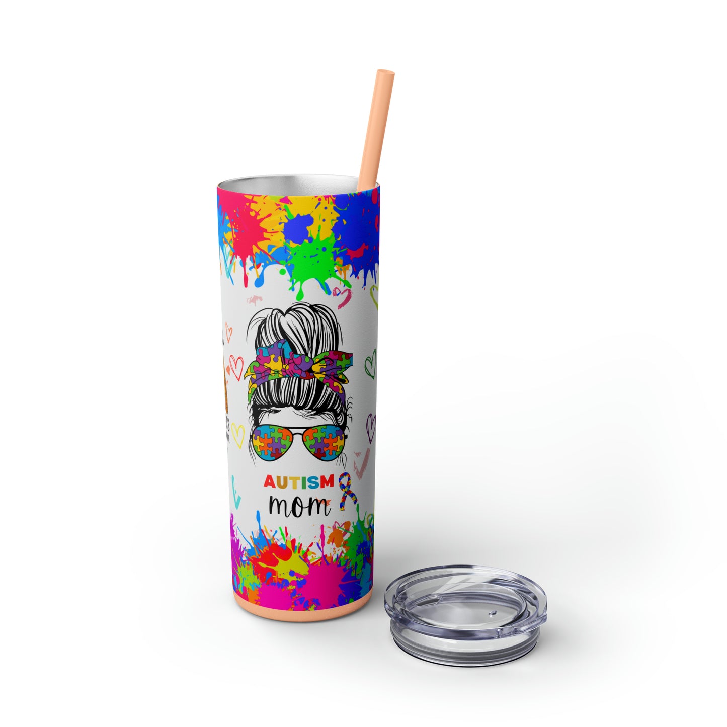 Autism awareness, Mama EcoChic 20oz Skinny Stainless Steel Tumbler with Straw
