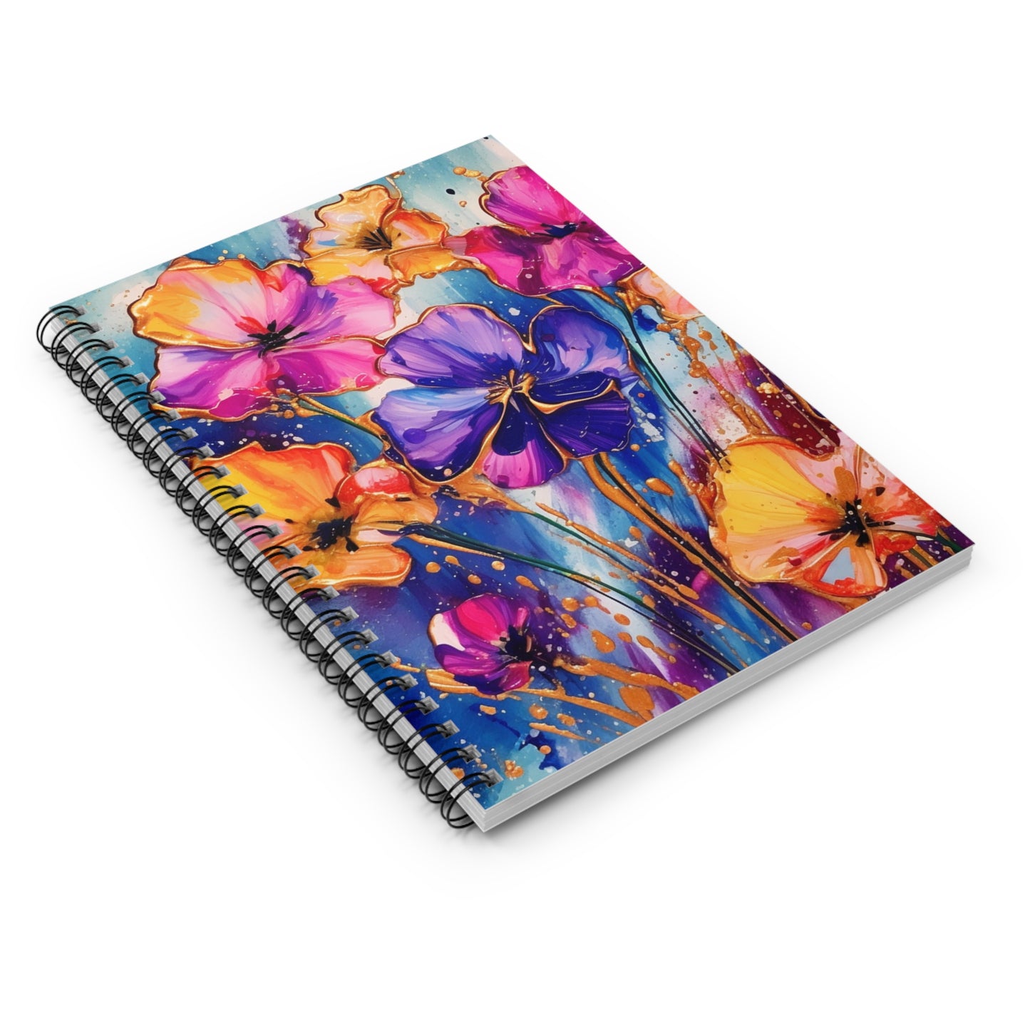 Purple, Orange & Pink Floral journal or Notebook Minimalist, Notes Spiral Notebook - Ruled Line