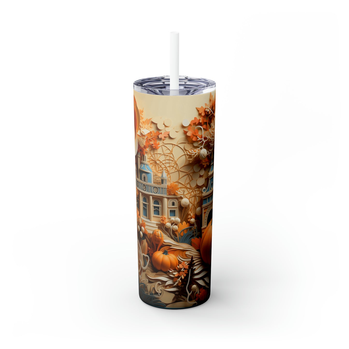 Fall pumpkin montage, Skinny Tumbler with Straw, 20oz