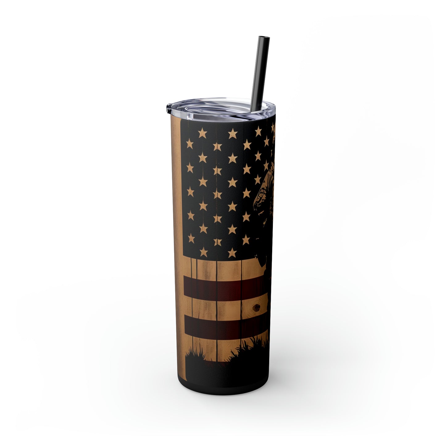 USA Veteran Soldier, American Flag EcoChic 20oz Skinny Stainless Steel Tumbler with Straw