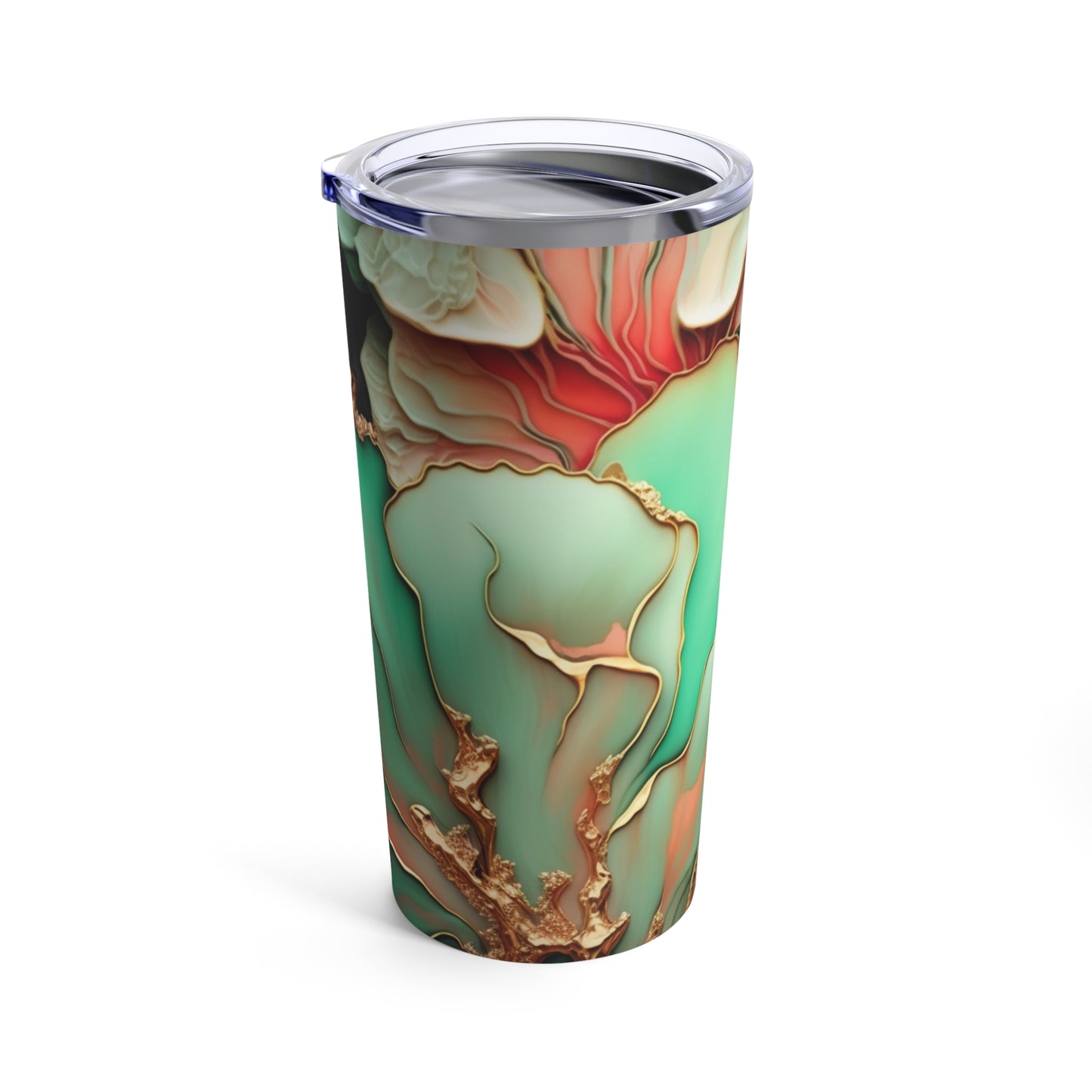 Floral Green Gold & Peach Insulated Tumbler 20oz