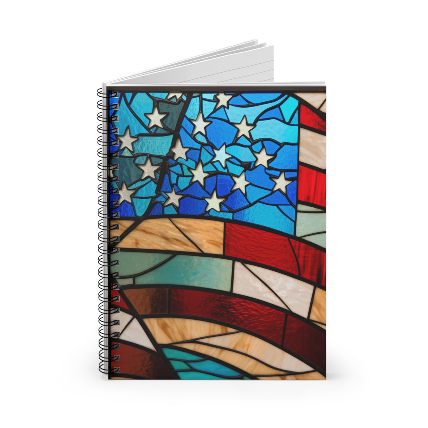 Stained glass USA Flag American Pride journal or Notebook. Boho, minimalist, Notes Spiral Notebook - Ruled Line