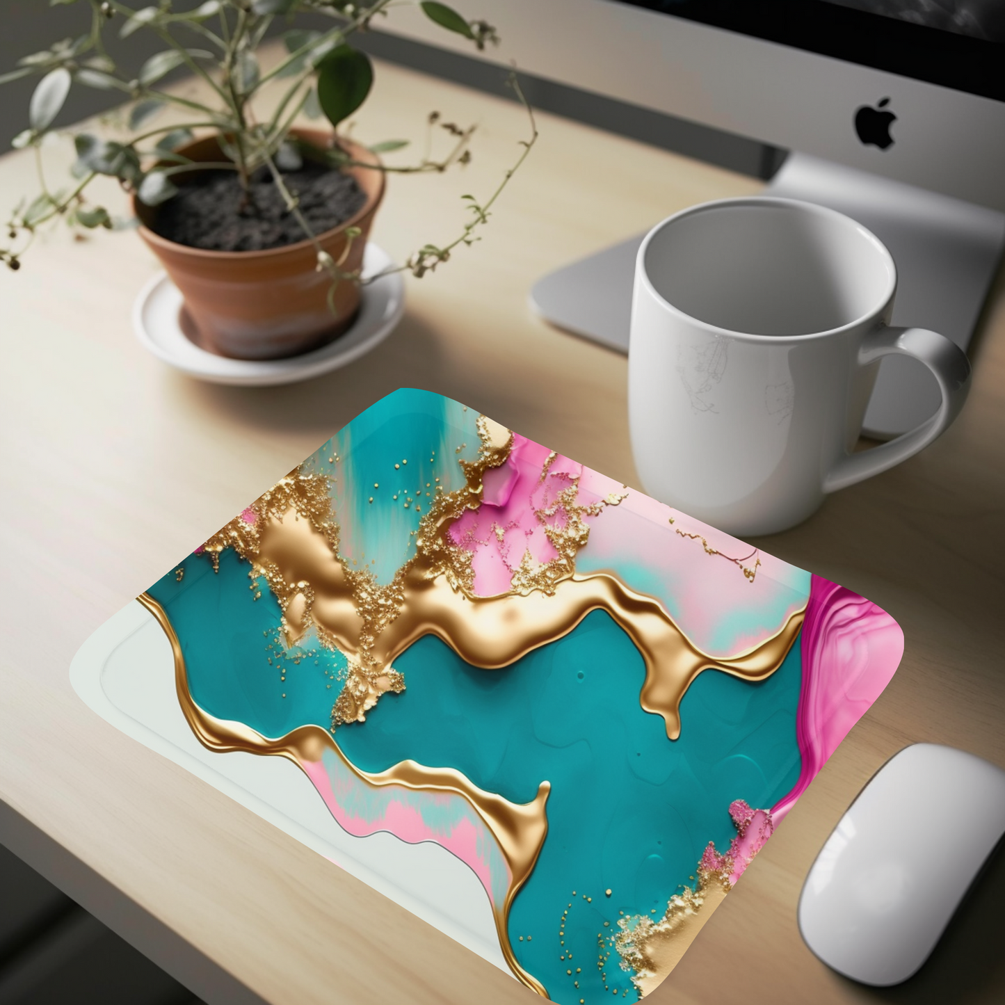 Pink, Gold, & Teal Mouse Pad (Rectangle)