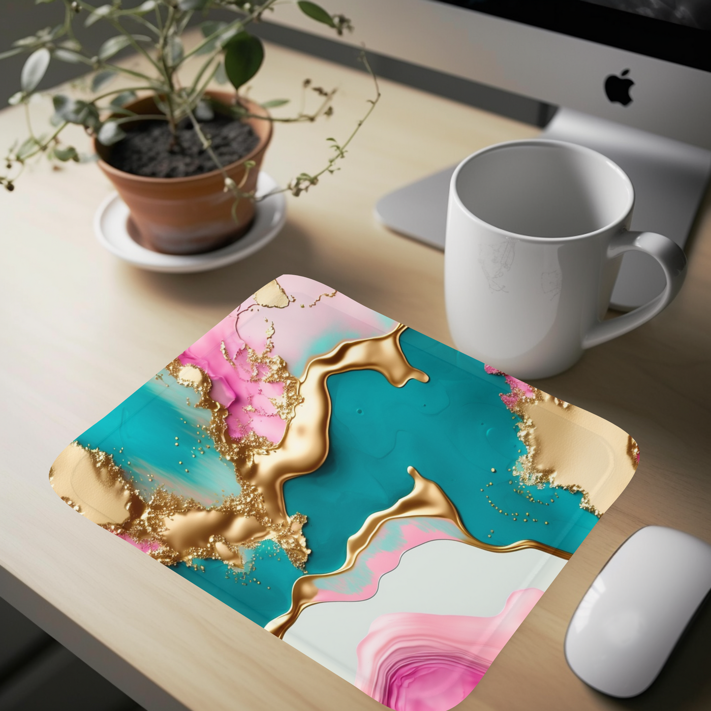 Pink, Gold, & Teal Mouse Pad (Rectangle)