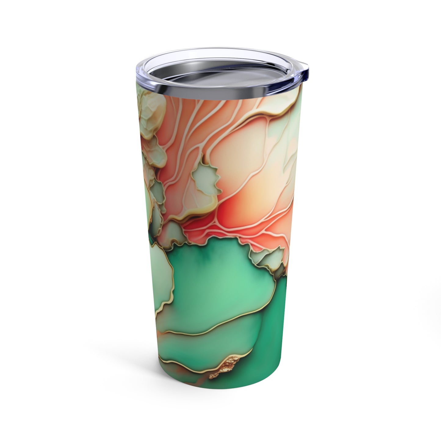 Floral Green Gold & Peach Insulated Tumbler 20oz