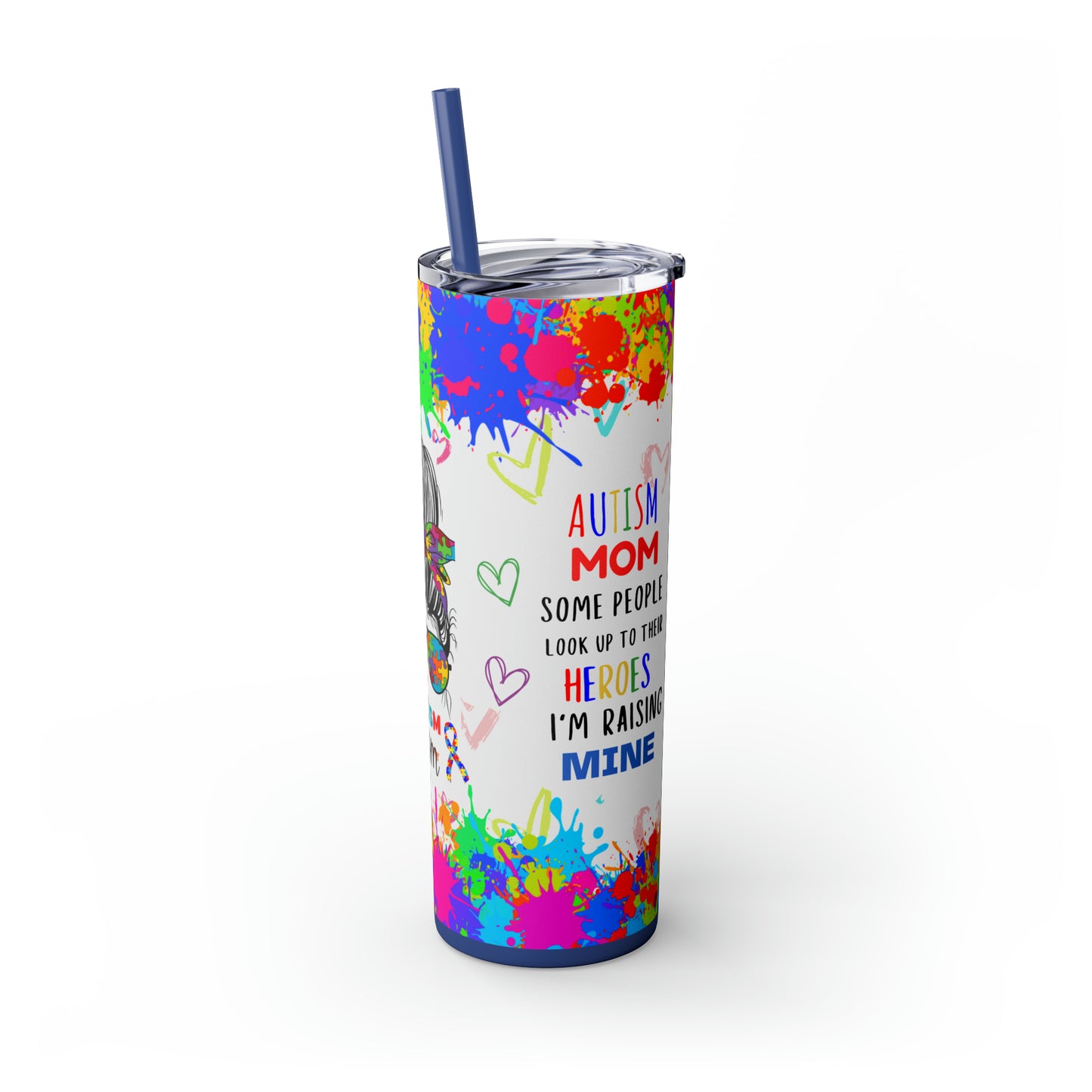 Autism awareness, Mama EcoChic 20oz Skinny Stainless Steel Tumbler with Straw