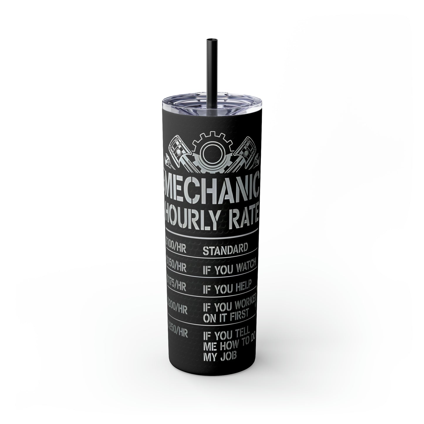 Mechanics Rate Skinny Tumbler with Straw, 20oz