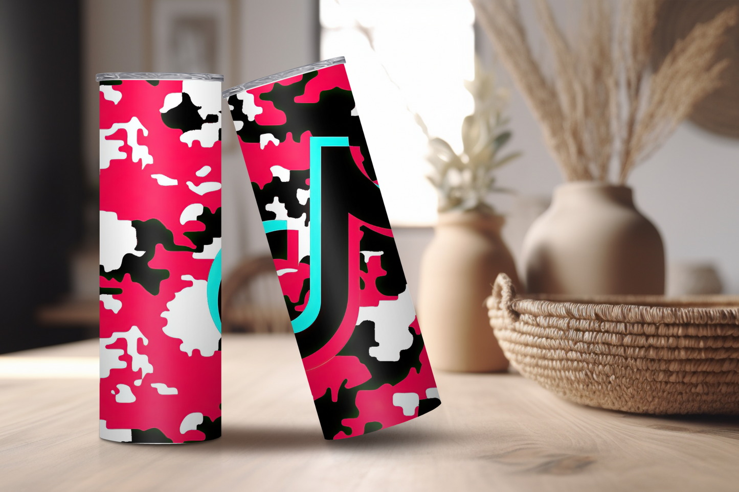 Tik Tok Pink White & Black Skinny Tumbler, 20oz