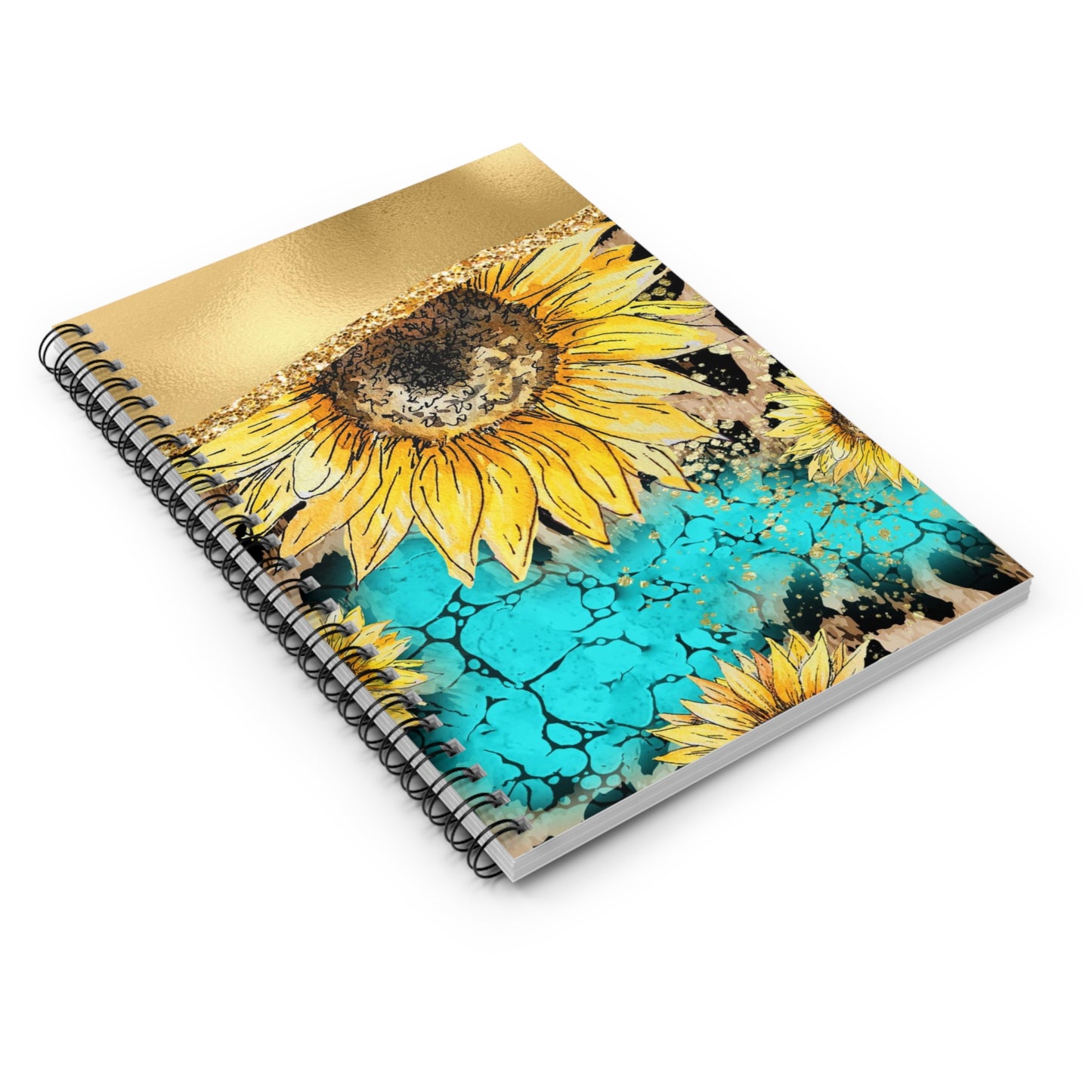 Gold Sunflower Journal or Notebook. Minimalist, Notes Spiral Notebook - Ruled Line