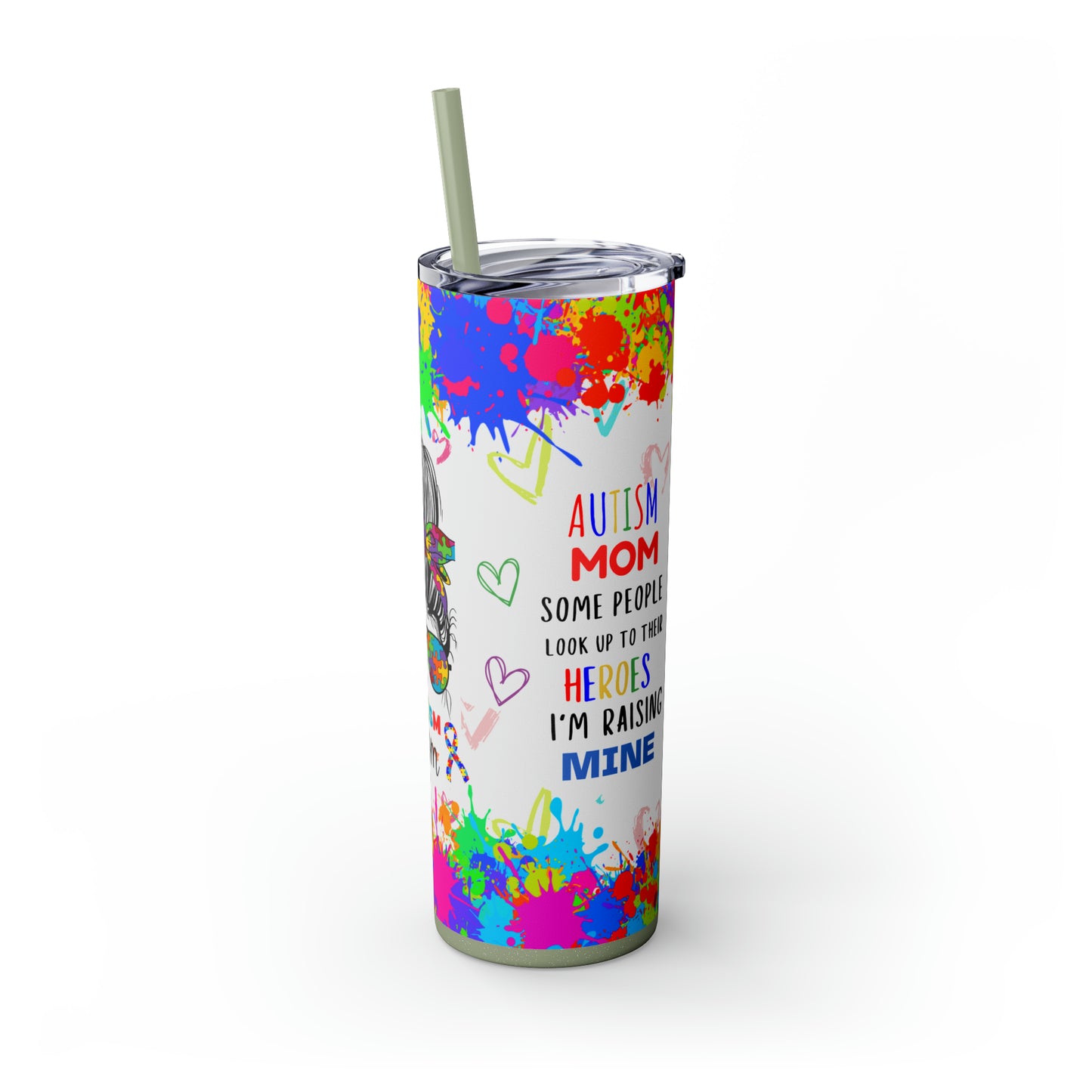 Autism awareness, Mama EcoChic 20oz Skinny Stainless Steel Tumbler with Straw