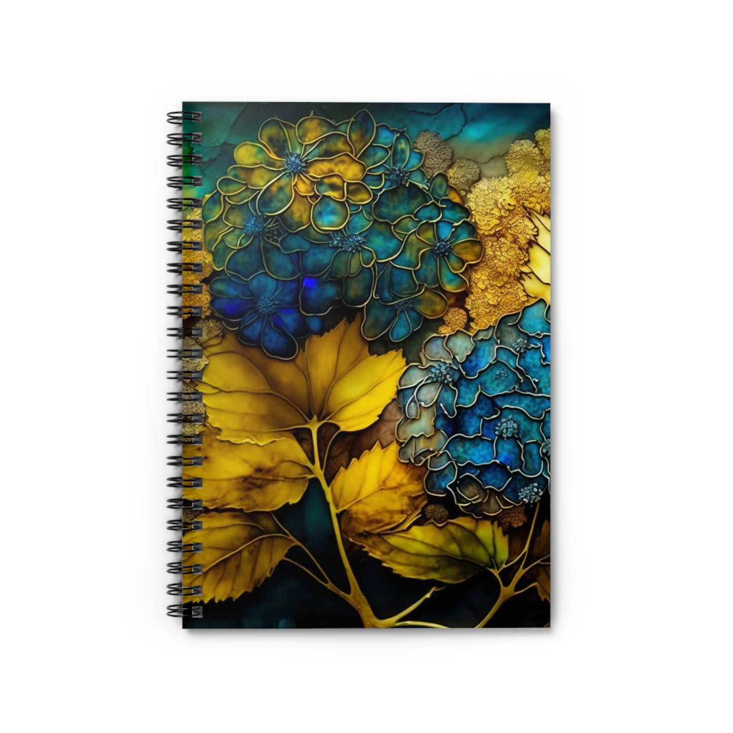 Blue & Yellow Floral Journal or Notebook. Diary Notes Spiral Notebook - Ruled Lined