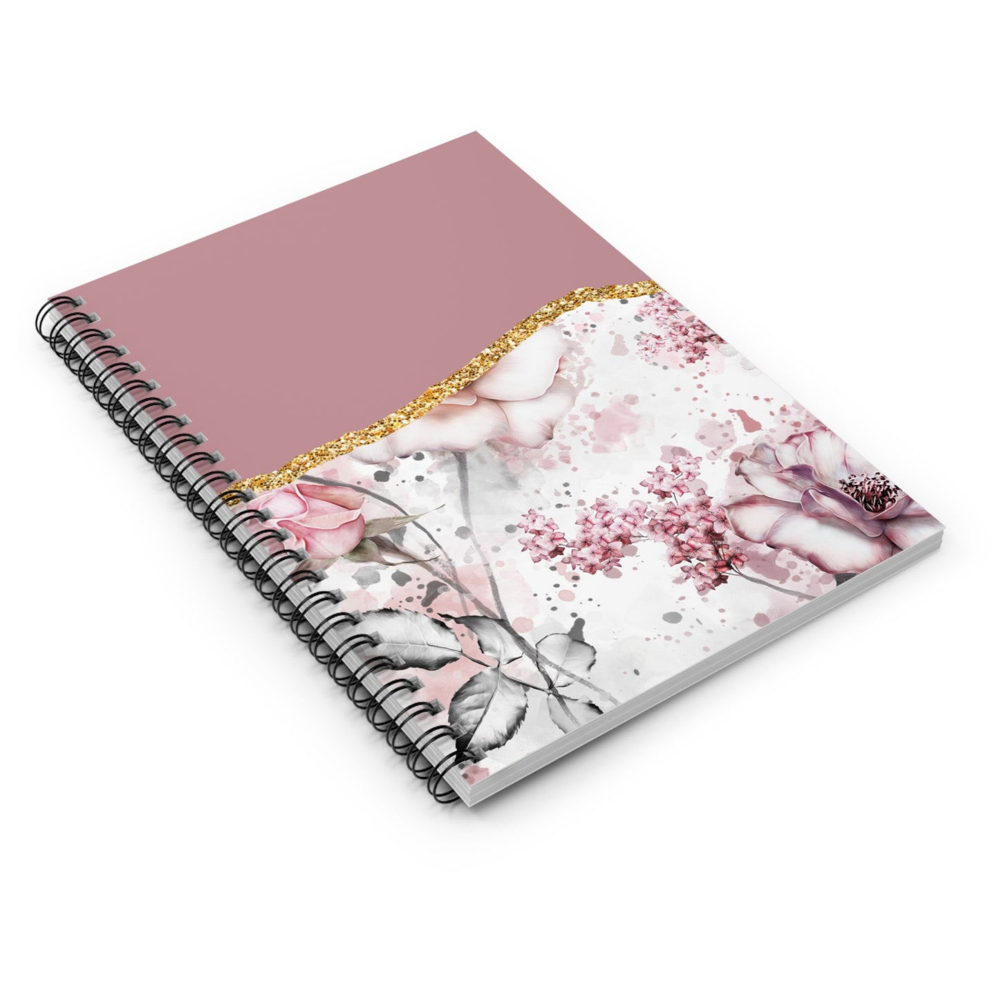 Floral Gold and Pretty in Pink boho designed journal or Notebook. Boho, minimalist, Notes Spiral Notebook - Ruled Line