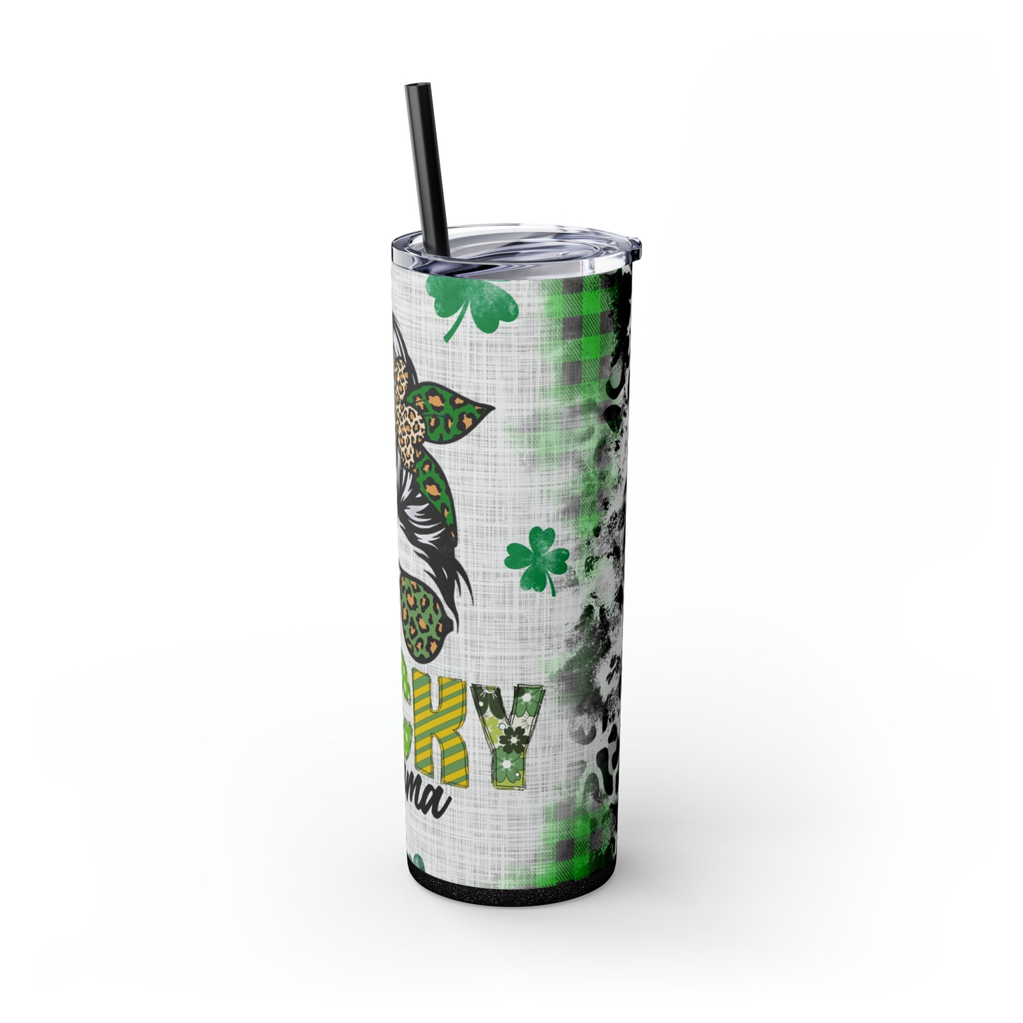 Lucky Mama, Messy Bun St Pattricks Day Skinny Tumbler, 20oz
